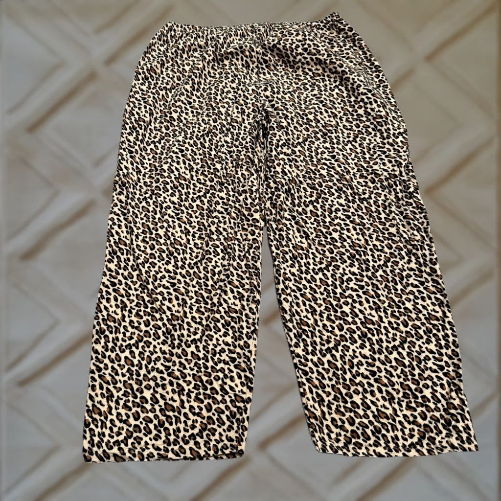 Vintage Gilligan & O'Malley Leopard Print Pajama Pants Womens Plus 1X Brown Sleep Lounge Pant Size 40" / US 18 - 1 Thumbnail