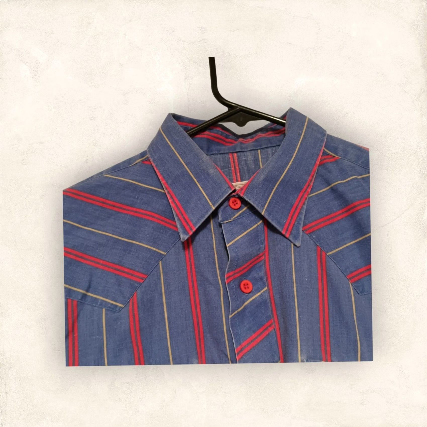 Vintage VINTAGE H Bar C Men’s Large Blue Stripe Red Button Longtail Western Shirt 16-35 Size US L / EU 52-54 / 3 - 5 Thumbnail
