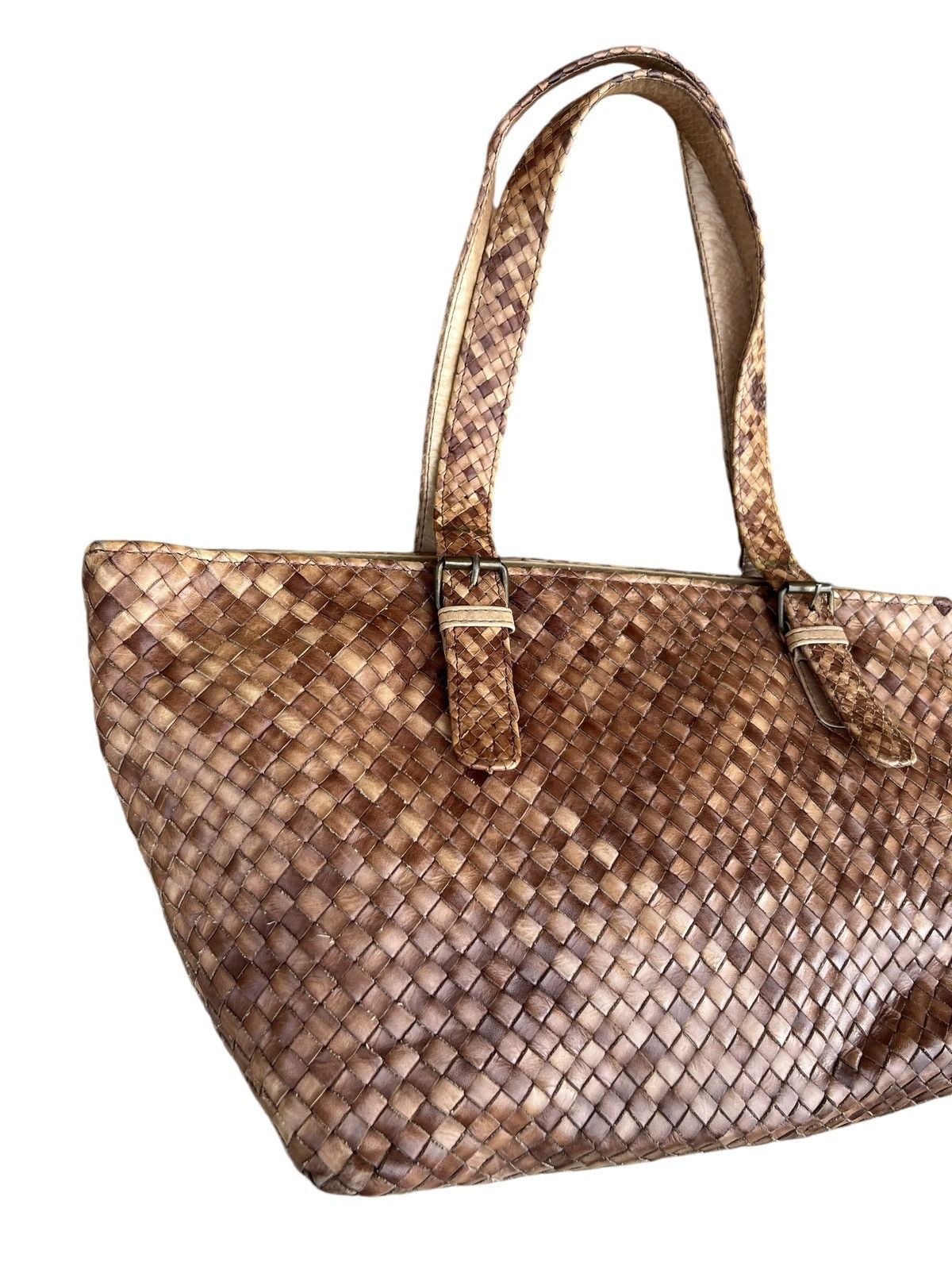 Leather × Vintage Vintage Paolo Masi Fade Patina Leather Intrecciato Tote Bag Size ONE SIZE - 7 Thumbnail