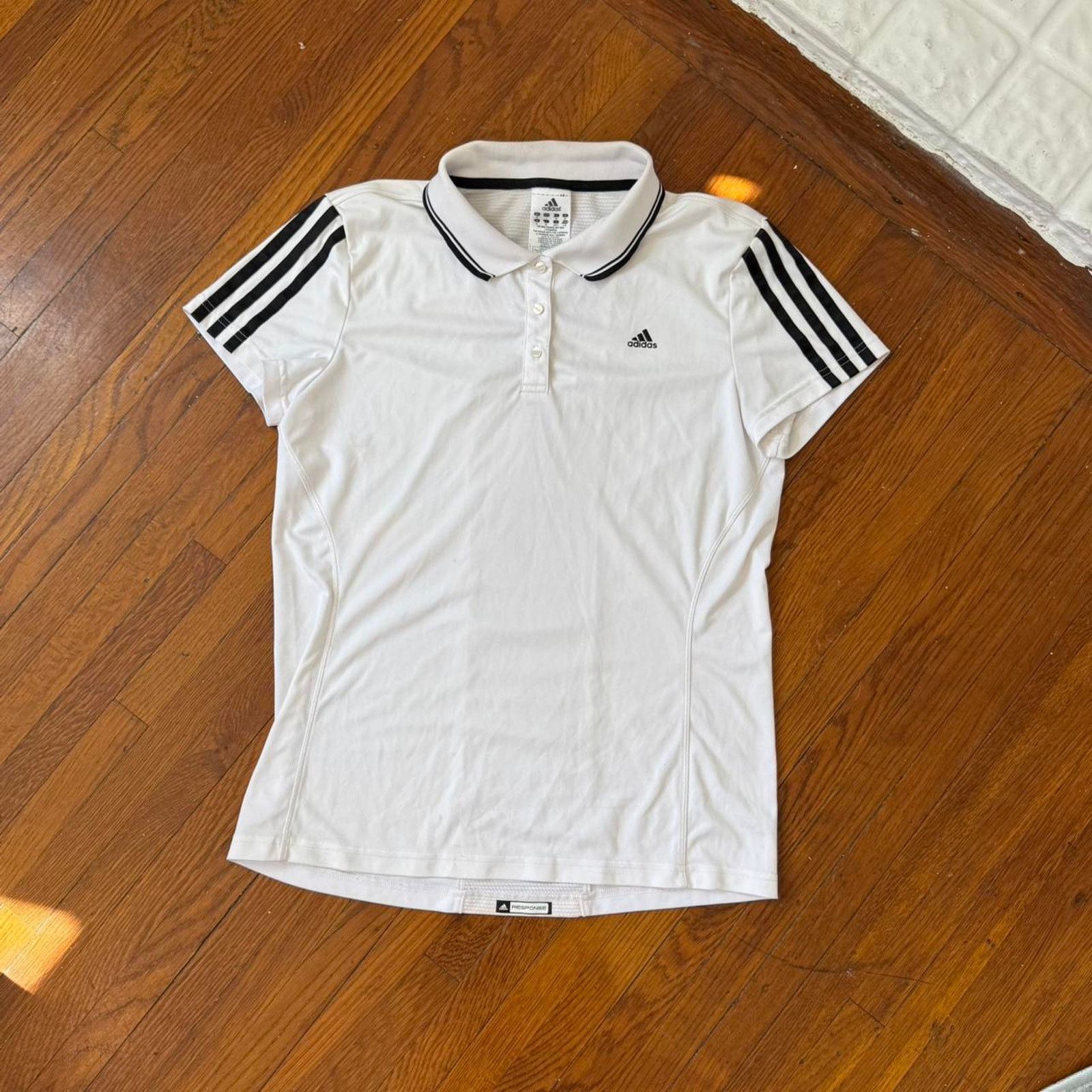 Adidas ✿ ⋆ 𓆩♡𓆪 Adidas White Stripe Polo Top 𓆩♡𓆪 ⋆ ✿ Size L / US 10 / IT 46 - 1 Thumbnail