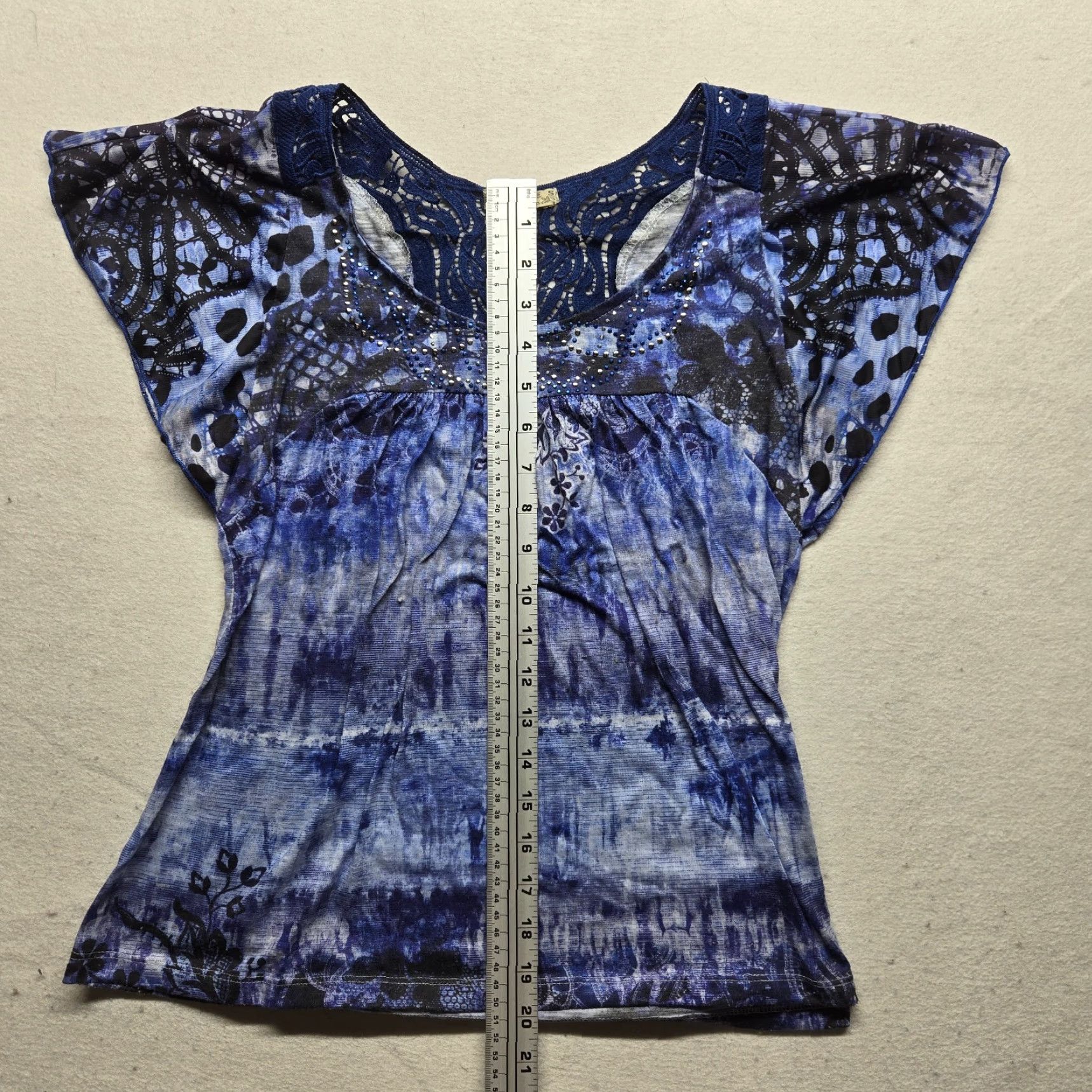Vintage Energe Shirt Adult S Small Blue Geometric Pattern 90s Bohemian Round Neck Short Sleeve Blouse Womens Size S / US 4 / IT 40 - 6 Thumbnail