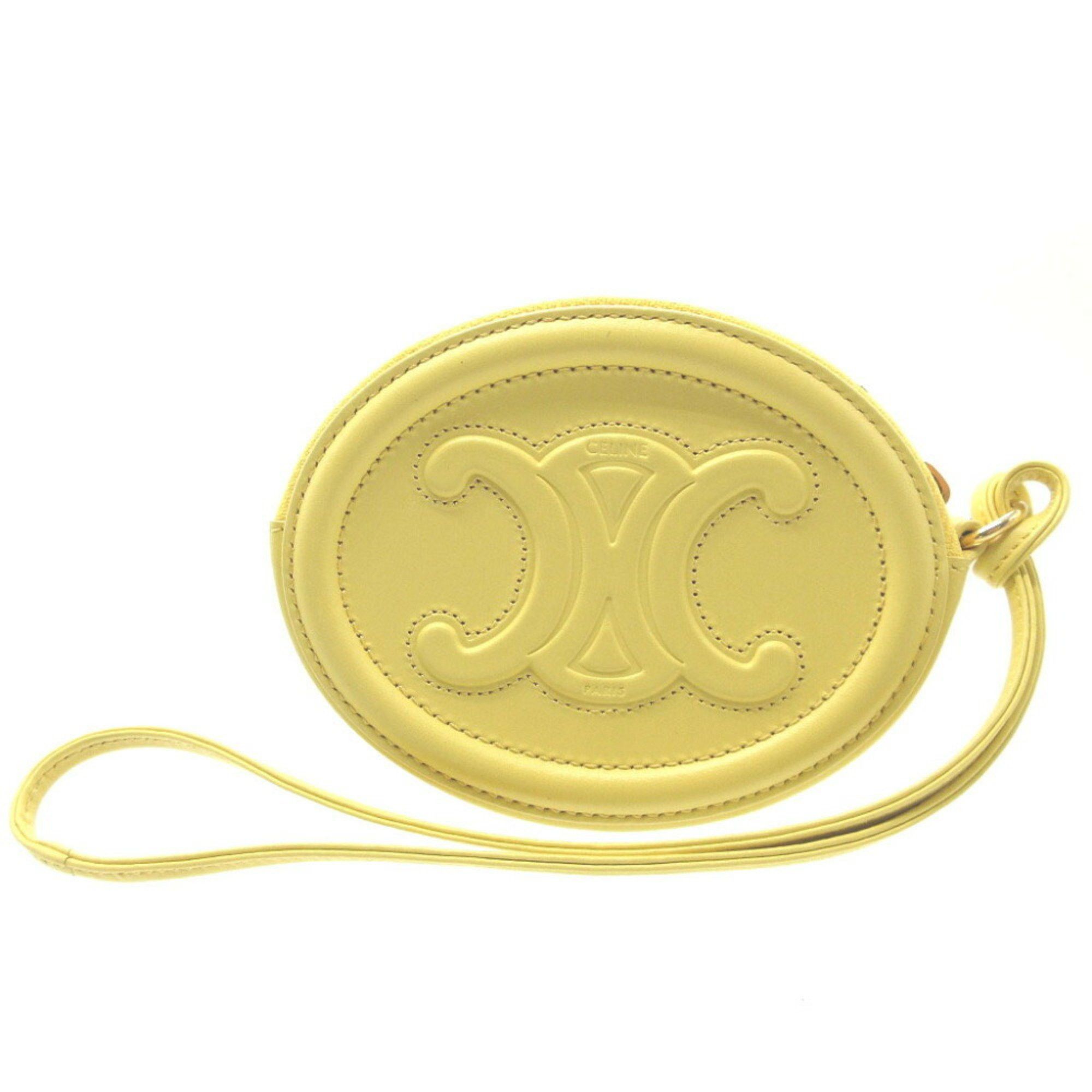 image of Celine Triomphe 10I483 Leather Yellow Coin Case 0108 Celine 6B0108Aaa5, Women's