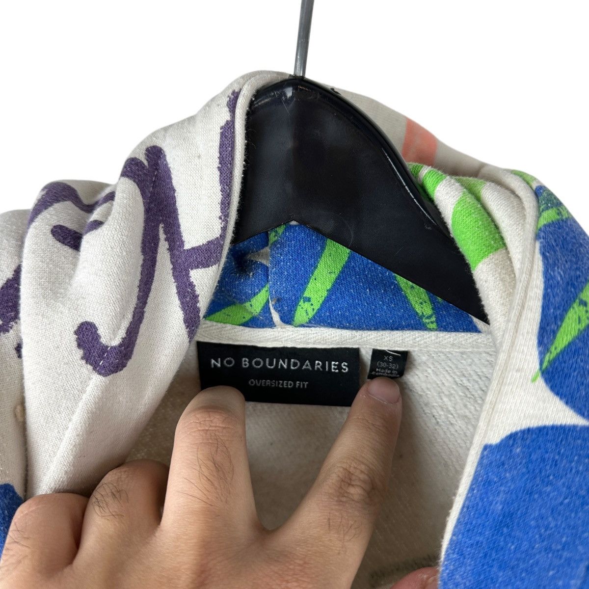 Vintage Mens Y2K No Boundaries Streetwear AOP Hoodie Size US XS / EU 42 / 0 - 8 Thumbnail
