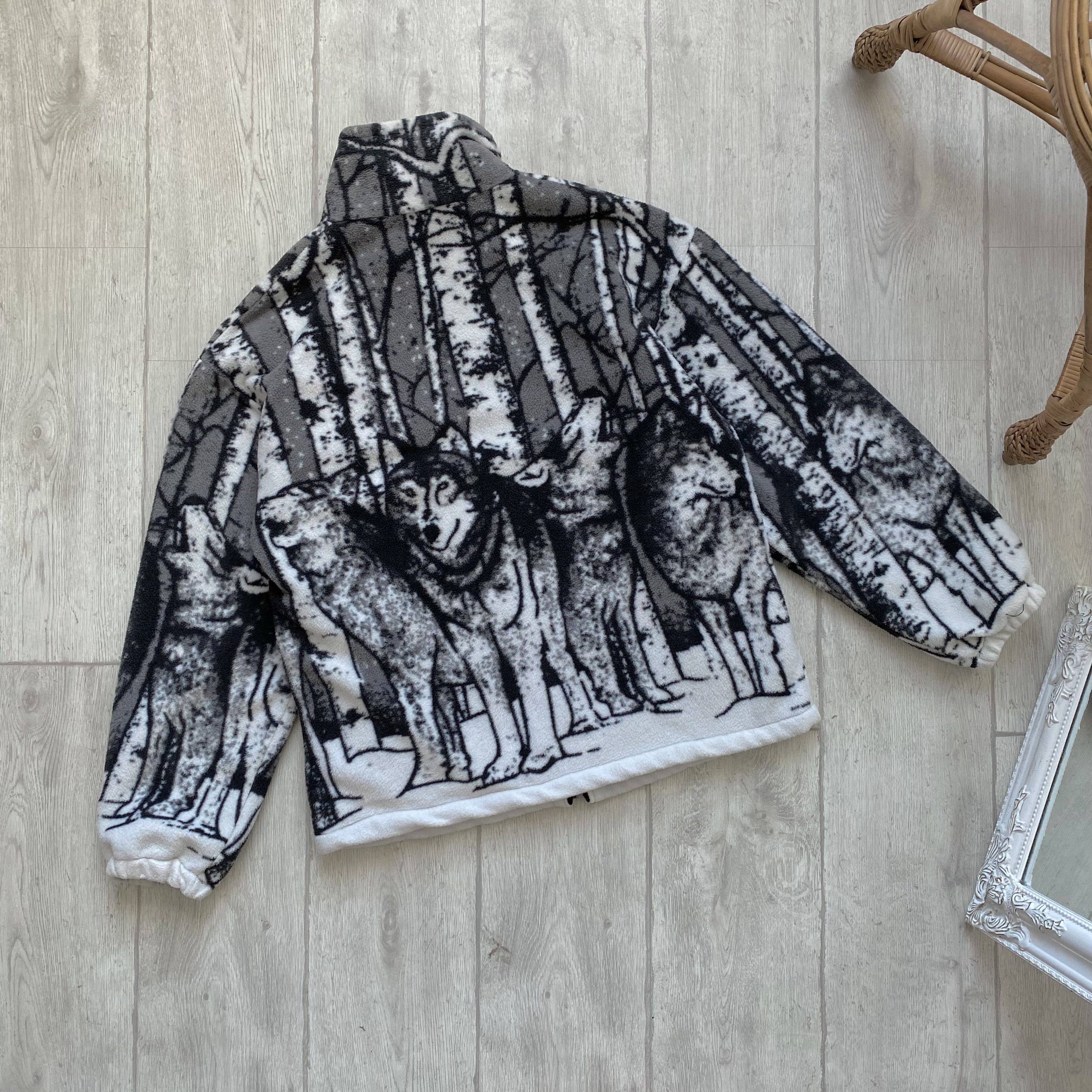 🐺 Vintage Fleece Wolf Sherpa Jacket Full Zip Animal print