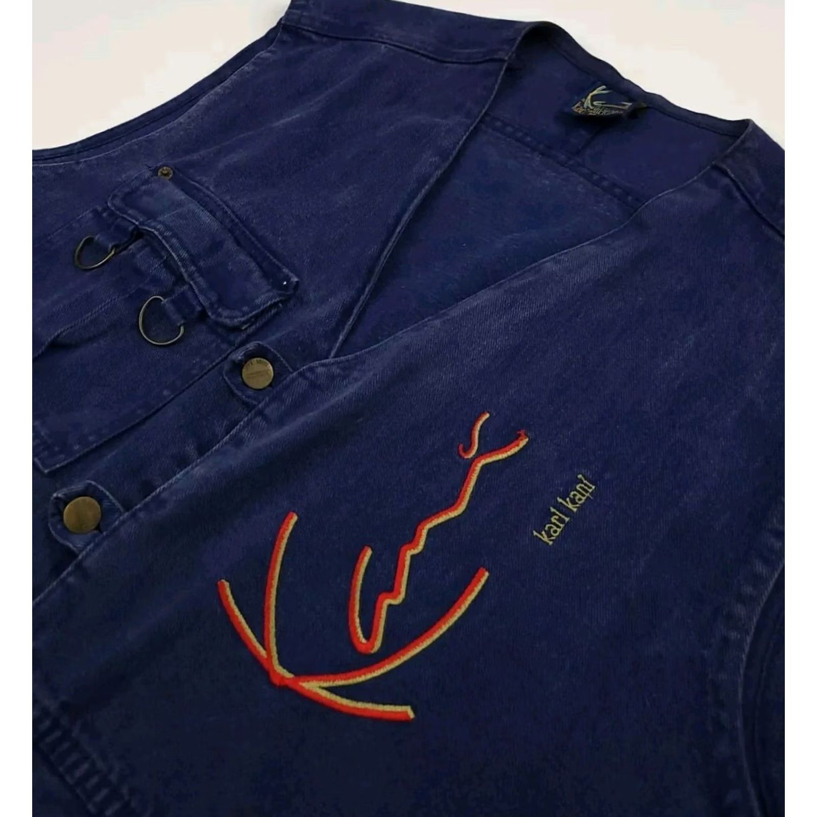Karl Kani VINTAGE Karl Kani Cargo Vest Shirt Mens M Blue Cotton 90s Hip Hop USA Made Jeans Cargo vest Size 40R - 4 Thumbnail