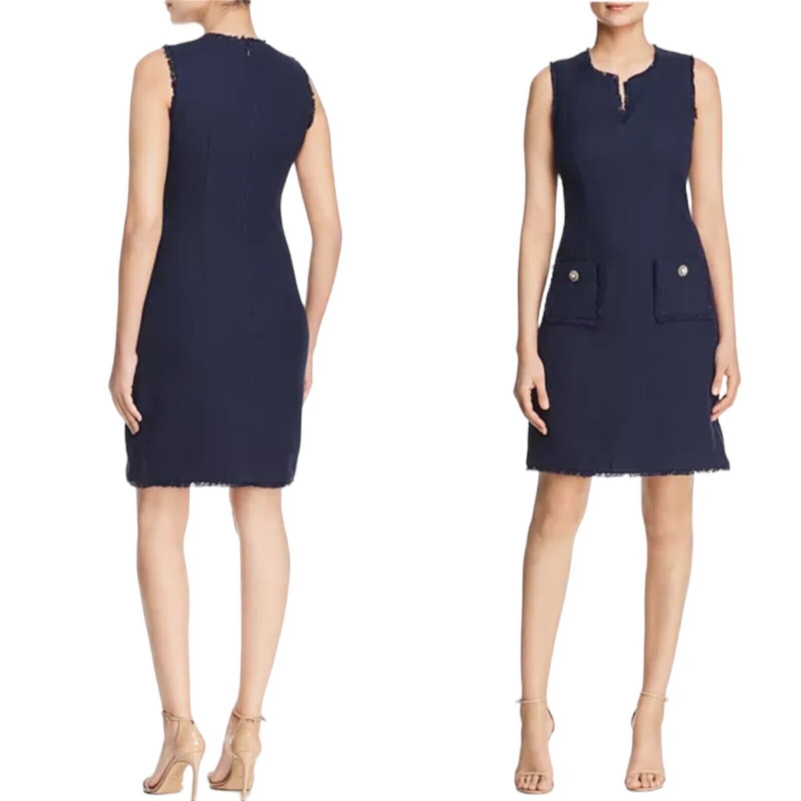 NWT Karl Lagerfeld Paris Navy Blue Tweed Shift Dress Pencil