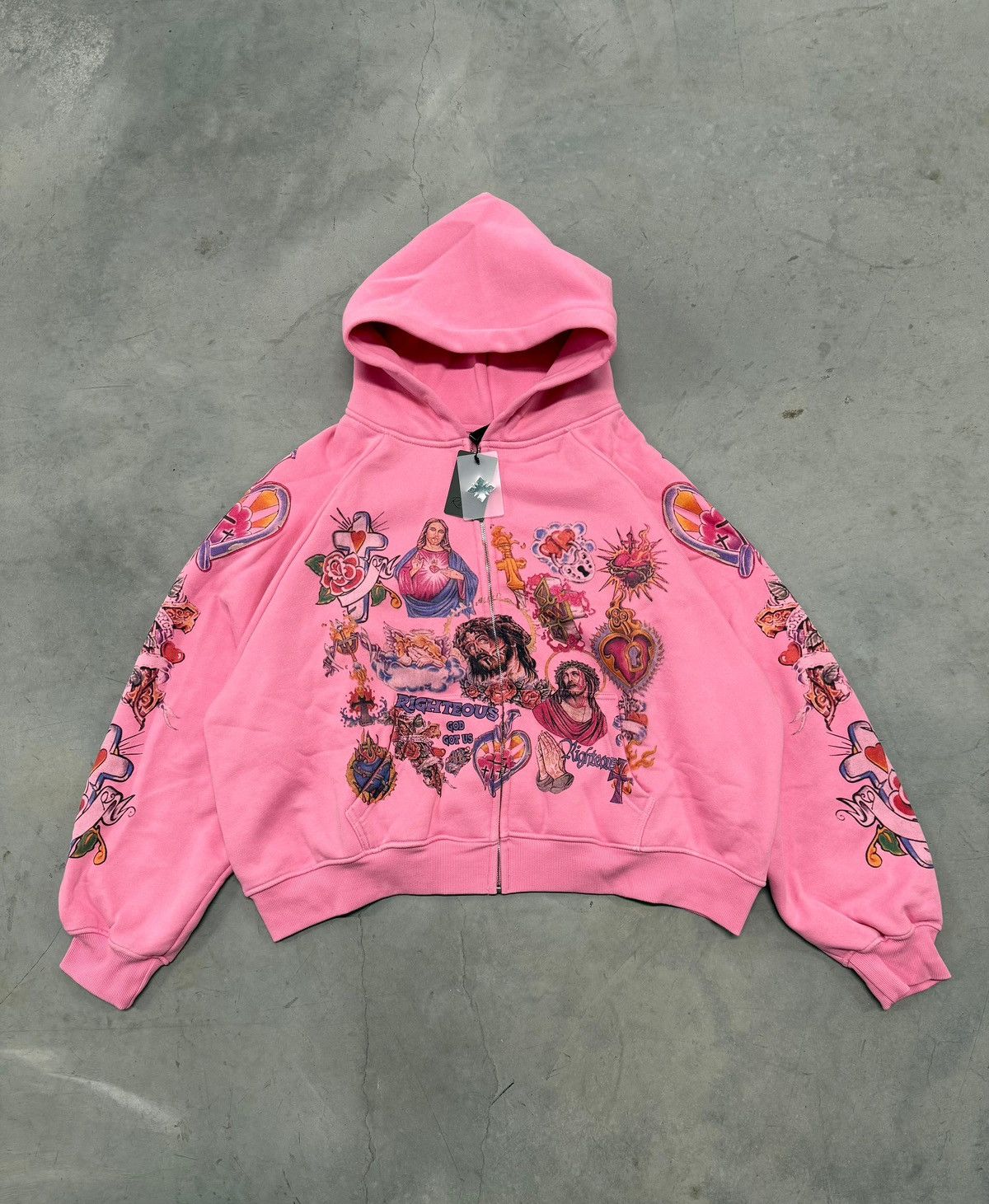 We Are Righteous Risen King Pink Zip Up Hoodie Large