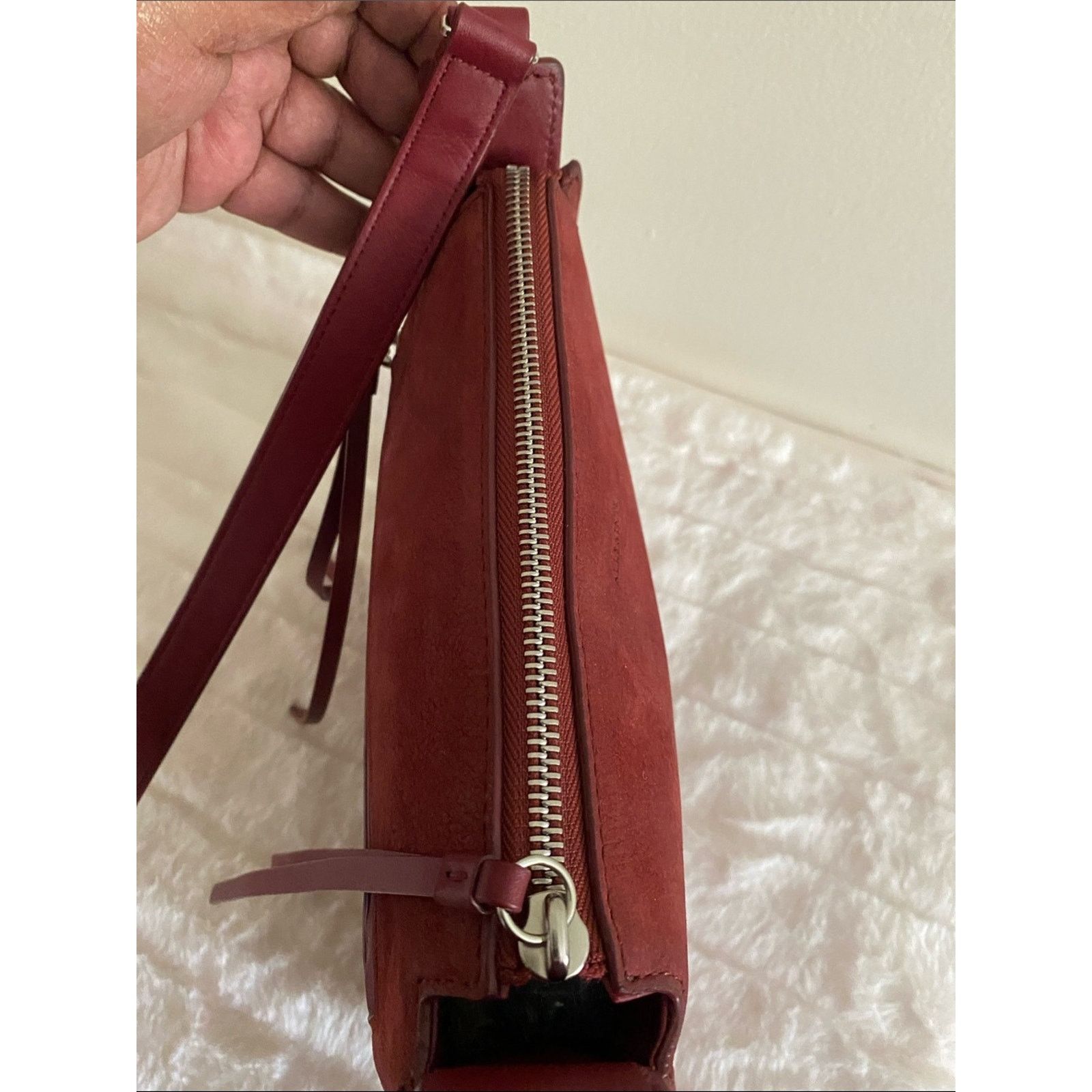 Allsaints All Saints Mori Whipstitch Suede Crossbody Bag in Maroon Size ONE SIZE - 13 Thumbnail