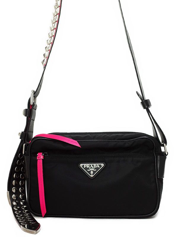 【COLOR iN ID】Nylon studded shoulder bag Prada Silver Tessuto Metallic Nylon Studded Messenger Bag