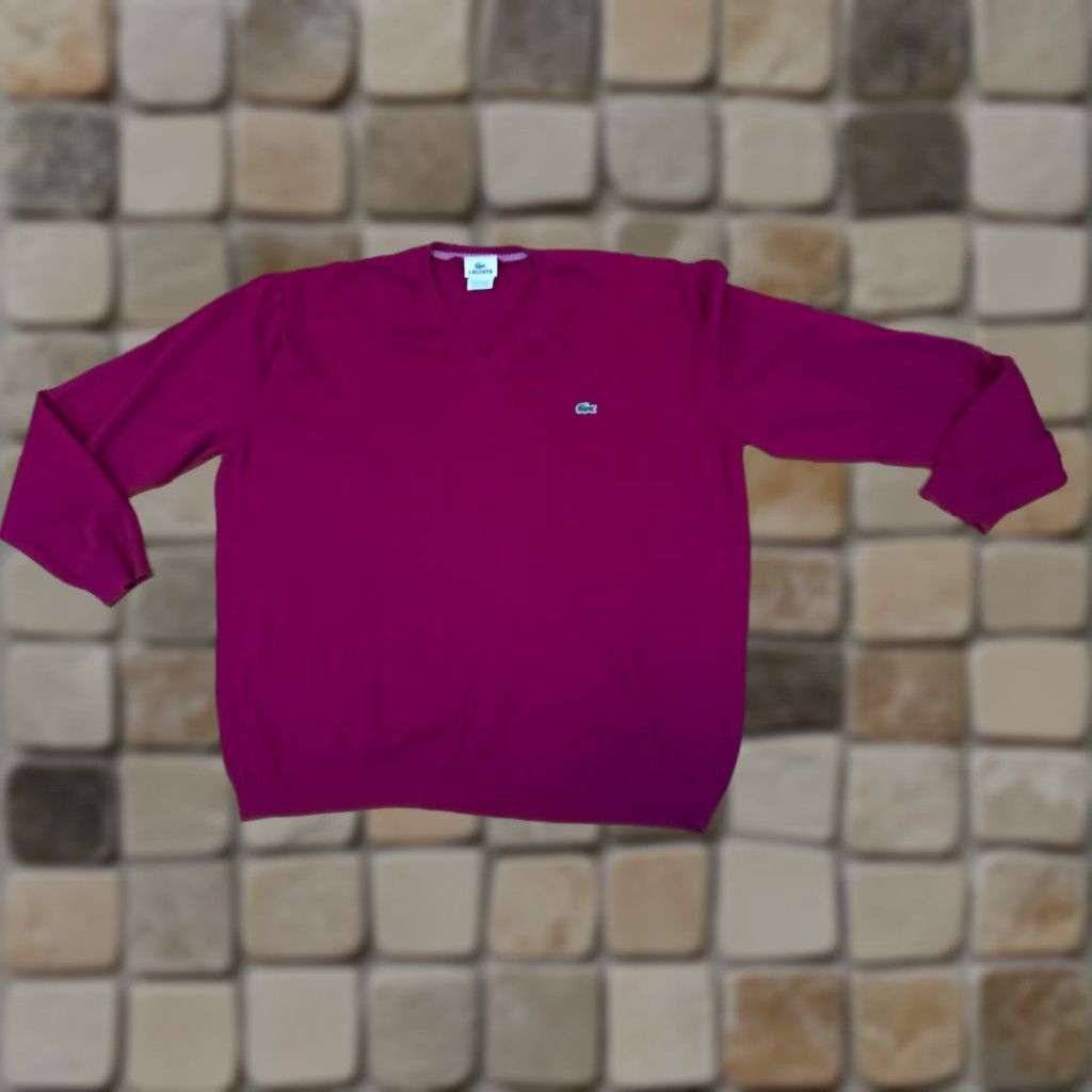 Lacoste Lacoste V-Neck Tennis-Golf Knit Sweater 7XL Men Red Long Sleeve Pullover All Seasons Knit Solid Size US XXL / EU 58 / 5 - 1 Thumbnail