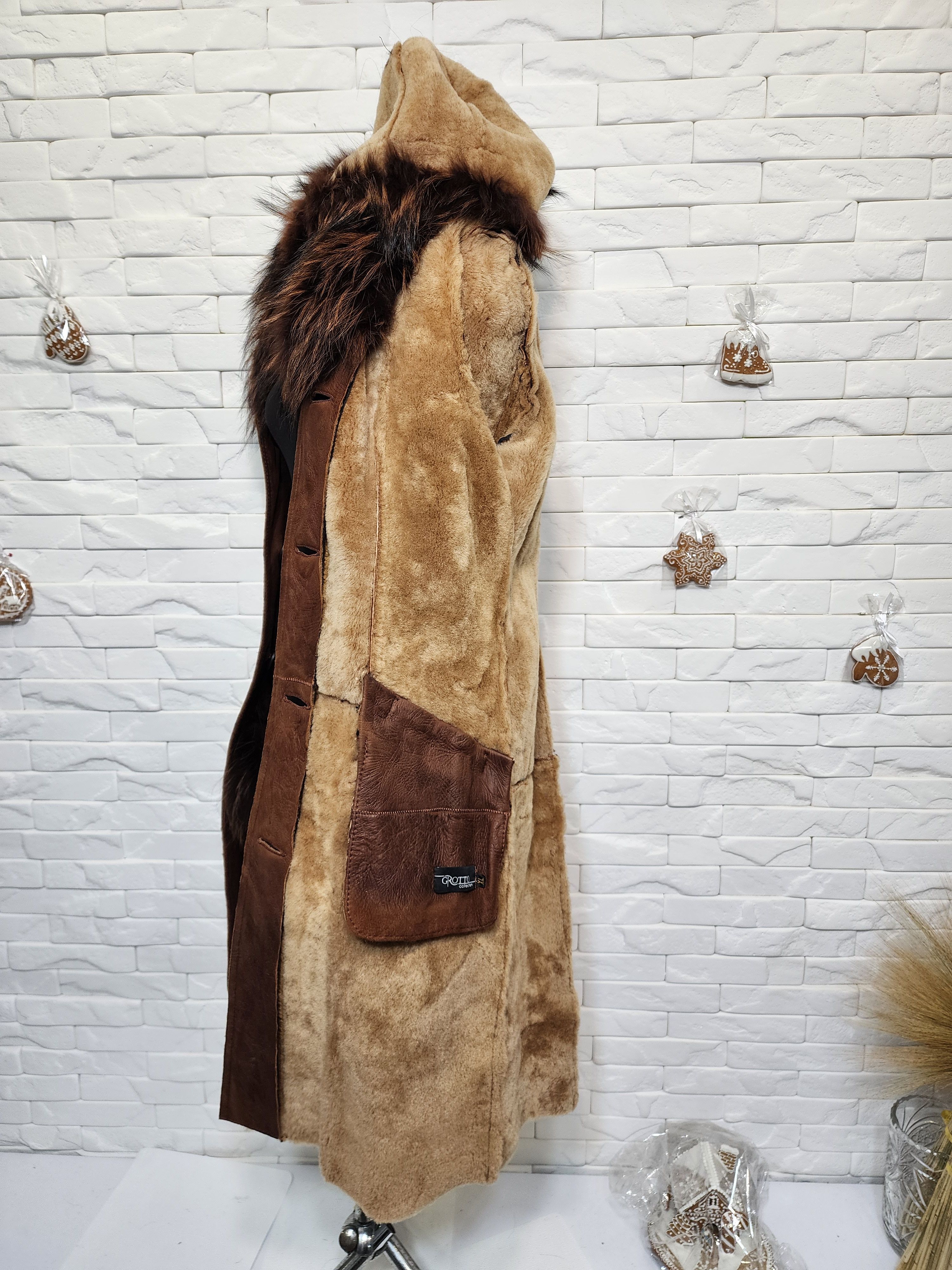 Uniqlo Brown Sheepskin Coat : Hooded Winter Fur Outerwear Size L / US 10 / IT 46 - 9 Thumbnail