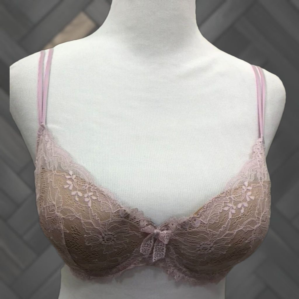 Vintage Wacoal Luxe French Kiss Balconette Bra 34D Pink Underwire Padded Womens