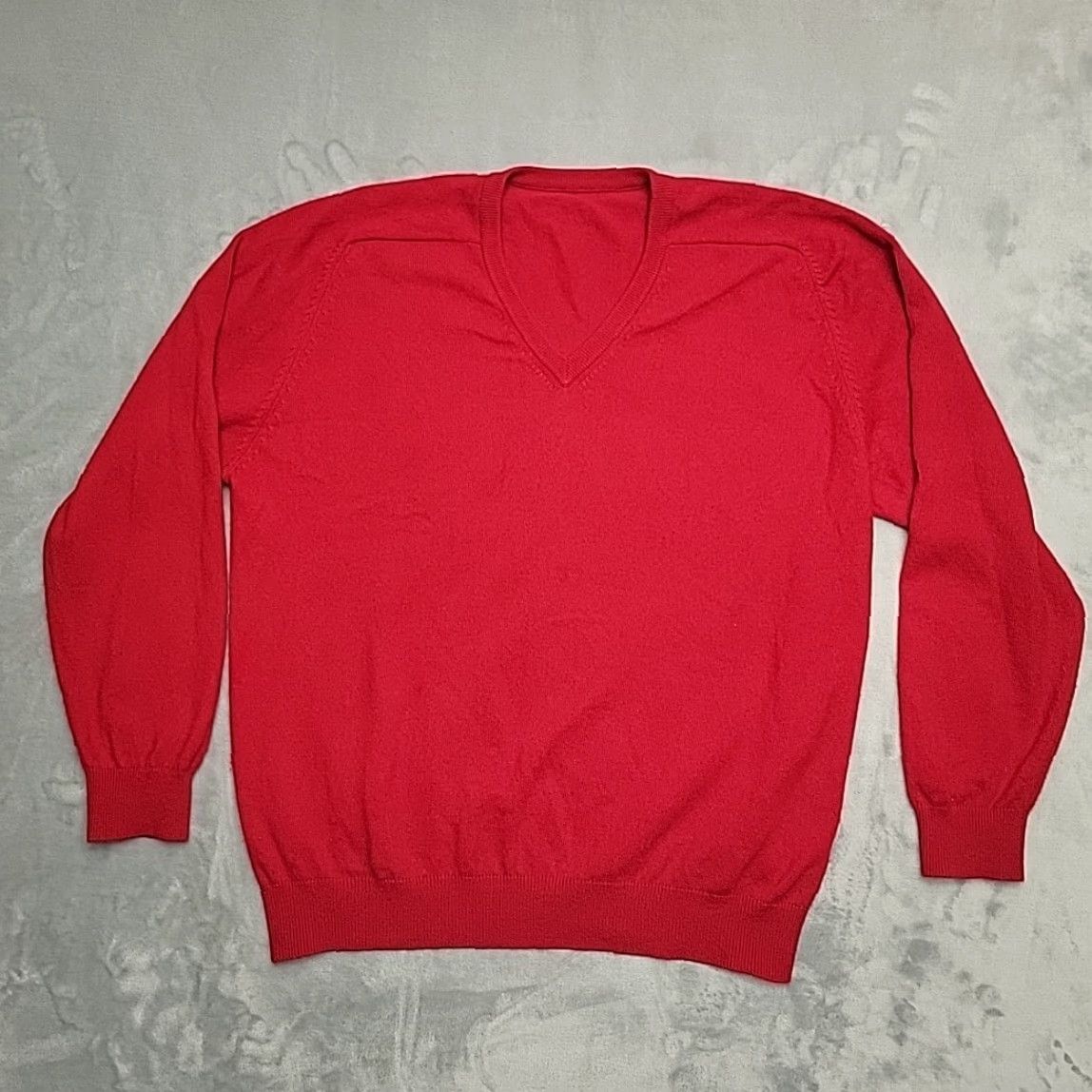 Lands' End Lands' End Sweater Mens XL Red 100% Wool Pullover V-neck Classic Knit Crew Neck Casual Long Sleeve Solid Pattern Mens Size US XL / EU 56 / 4 - 8 Thumbnail