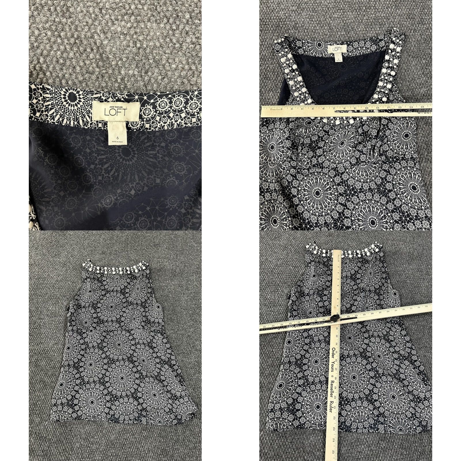 Loft VINTAGE? No. Ann Taylor LOFT Shirt Womens 6 Navy White Beaded Neck Sleeveless Tank Top Size M / US 6-8 / IT 42-44 - 8 Thumbnail