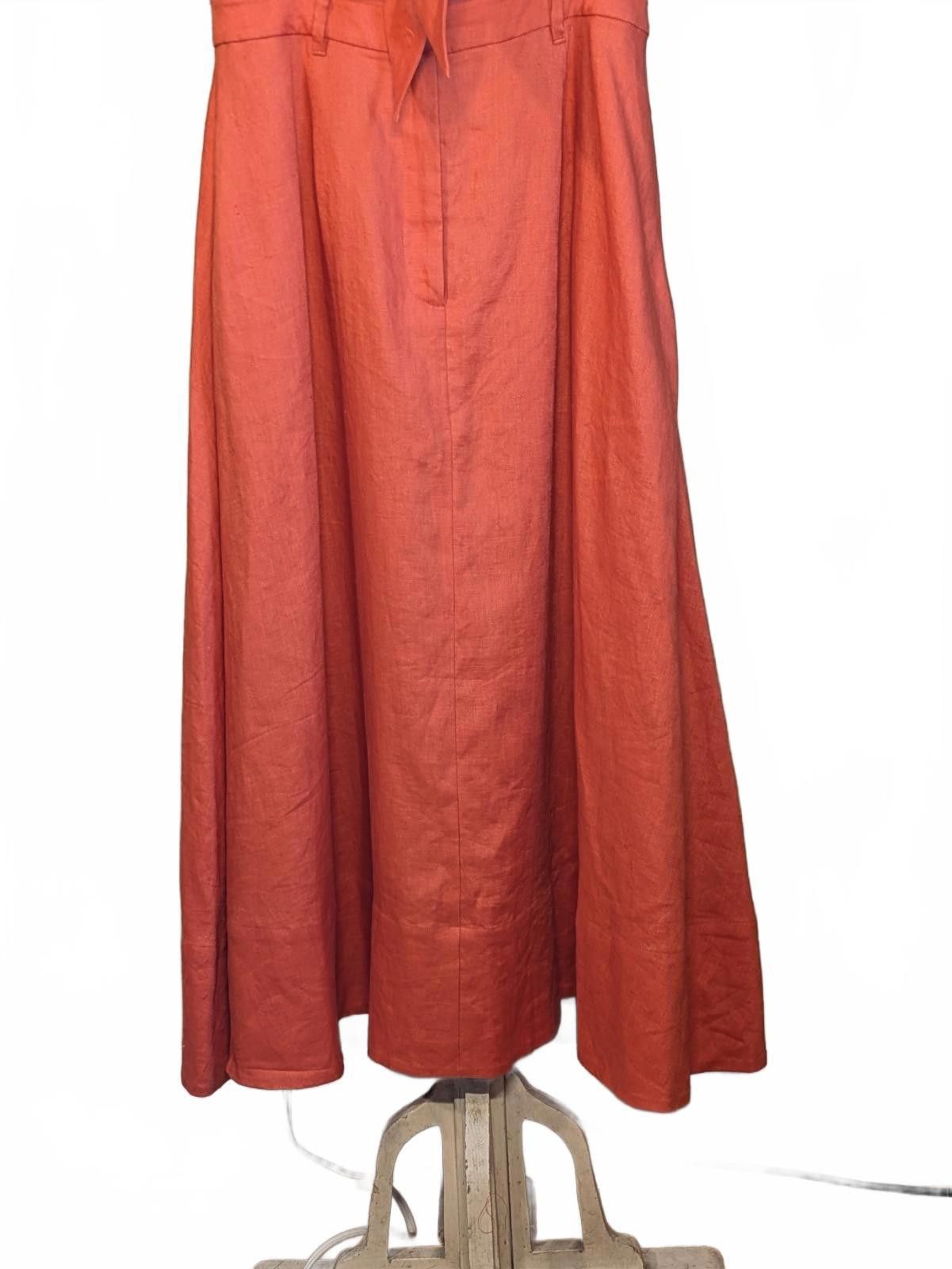 Staud NWT STAUD Linen Tie Front Short Sleeve Orange Midi Dress 6 Size M / US 6-8 / IT 42-44 - 3 Thumbnail