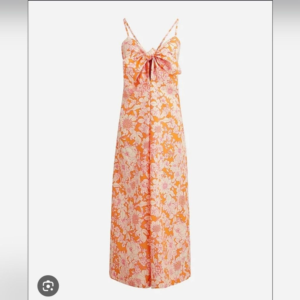 J.Crew Tie-Front Cotton Poplin Midi Dress in Orange Floral Size S / US 4 / IT 40 - 2 Thumbnail