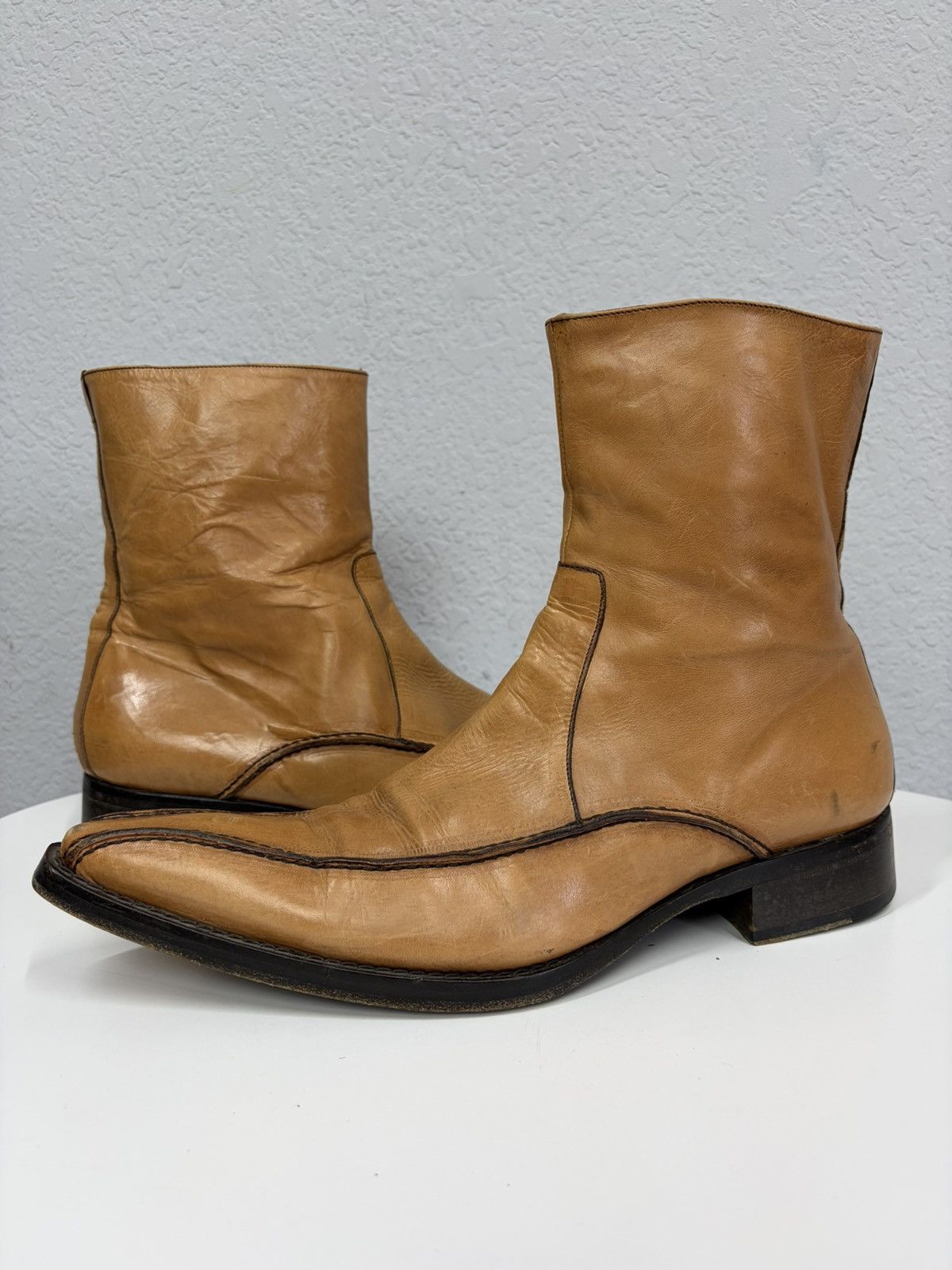 Hedi Slimane Vintage Camel Leather Zip Boots Guidi CCP Rick Owens Style Size US 11 / EU 44 - 3 Thumbnail