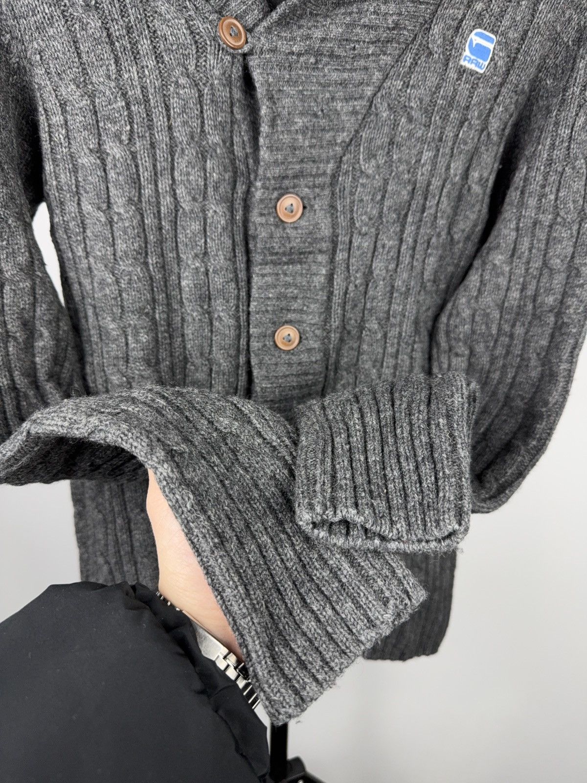 G-Star 00s Y2K G-Star RAW Cable Knit Shawl Cardigan Wool Blend Size US S / EU 44-46 / 1 - 8 Thumbnail
