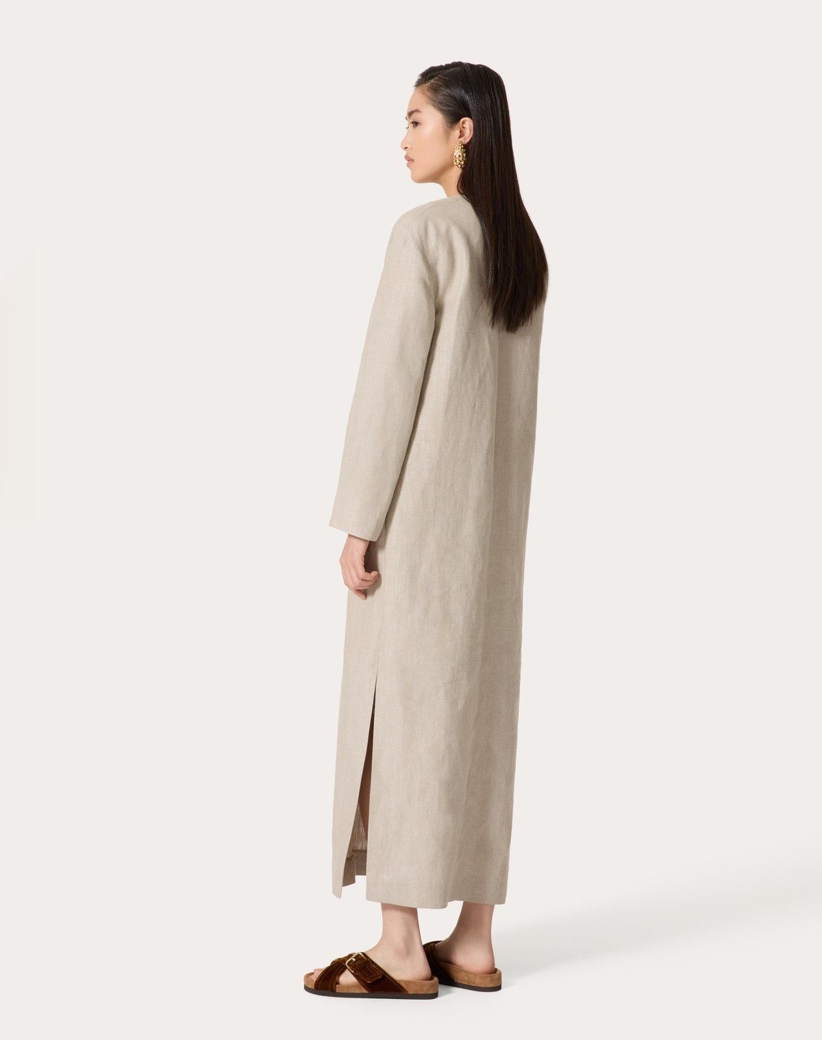 Valentino o1s1wg110525 Embroidered Linen Canvas Midi Dress in Beige Size M / US 6-8 / IT 42-44 - 5 Thumbnail
