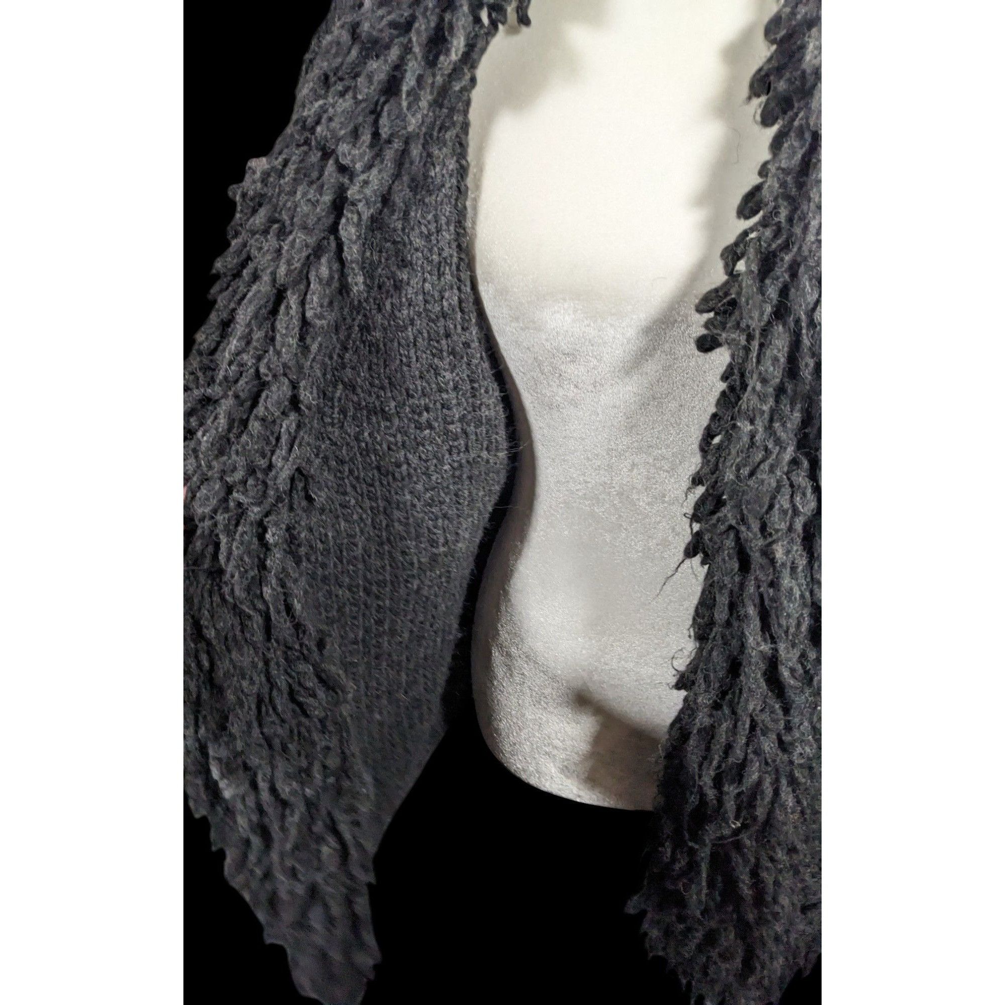 Other Kenar Italy Vintage Open Front Black Fringe Neck Cardigan Si Size M / US 6-8 / IT 42-44 - 3 Thumbnail