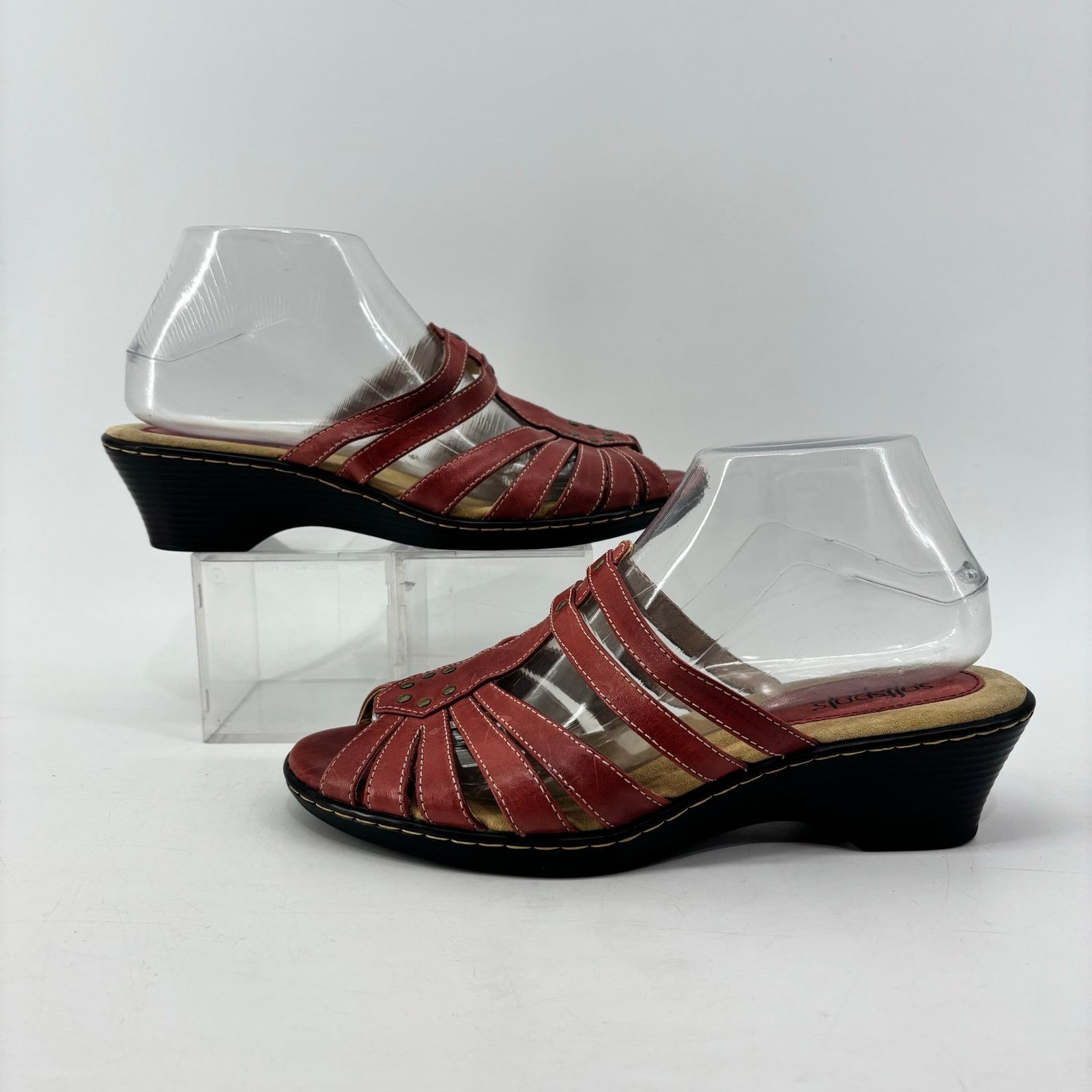 Vintage Softspots Leather Red Size 7.5 Womens Sandals Slip On Wedge Size ONE SIZE - 9 Thumbnail