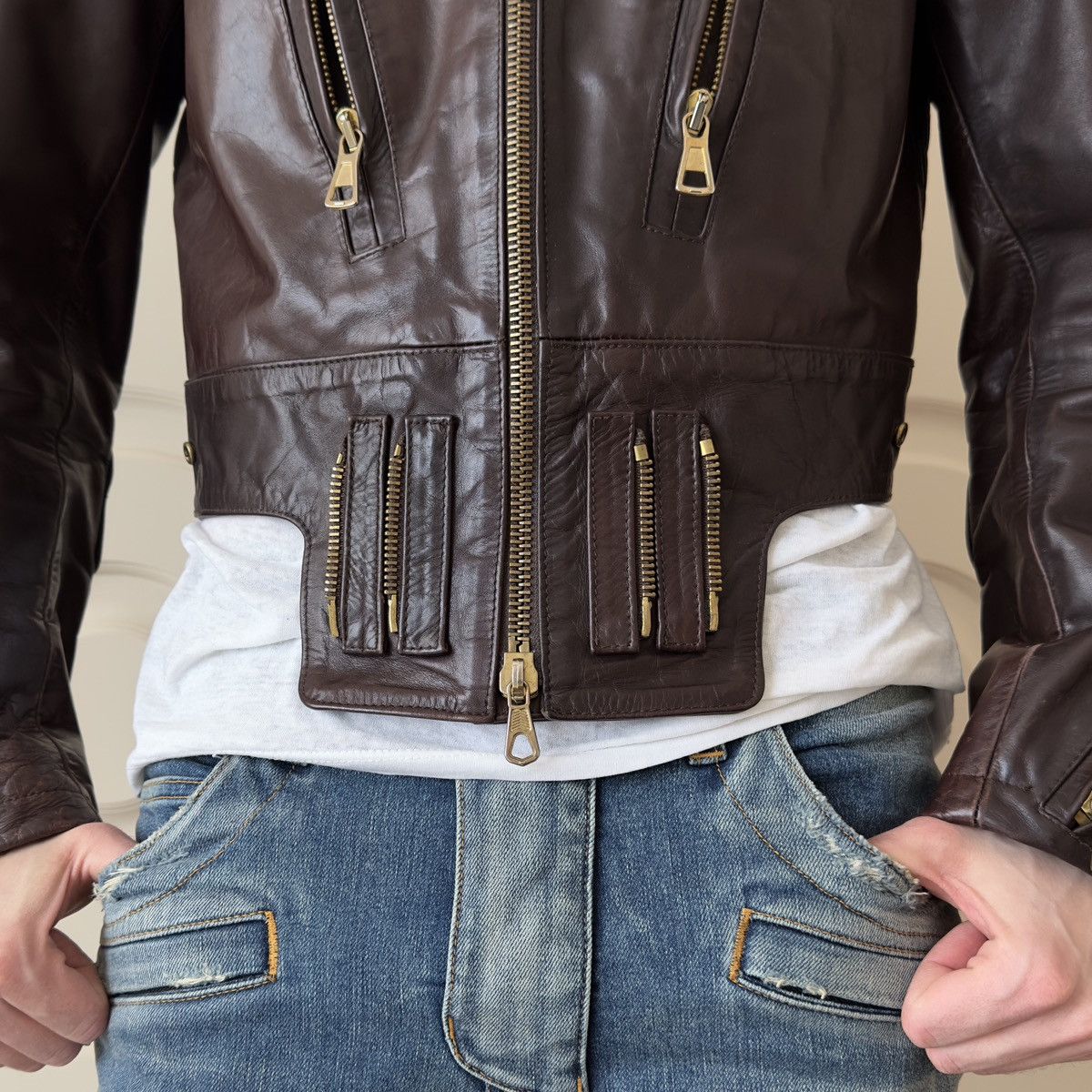 Dsquared2 F/W 2002 Dsquared2 Biker Leather Jacket Size 48 Homeless Size US M / EU 48-50 / 2 - 8 Thumbnail