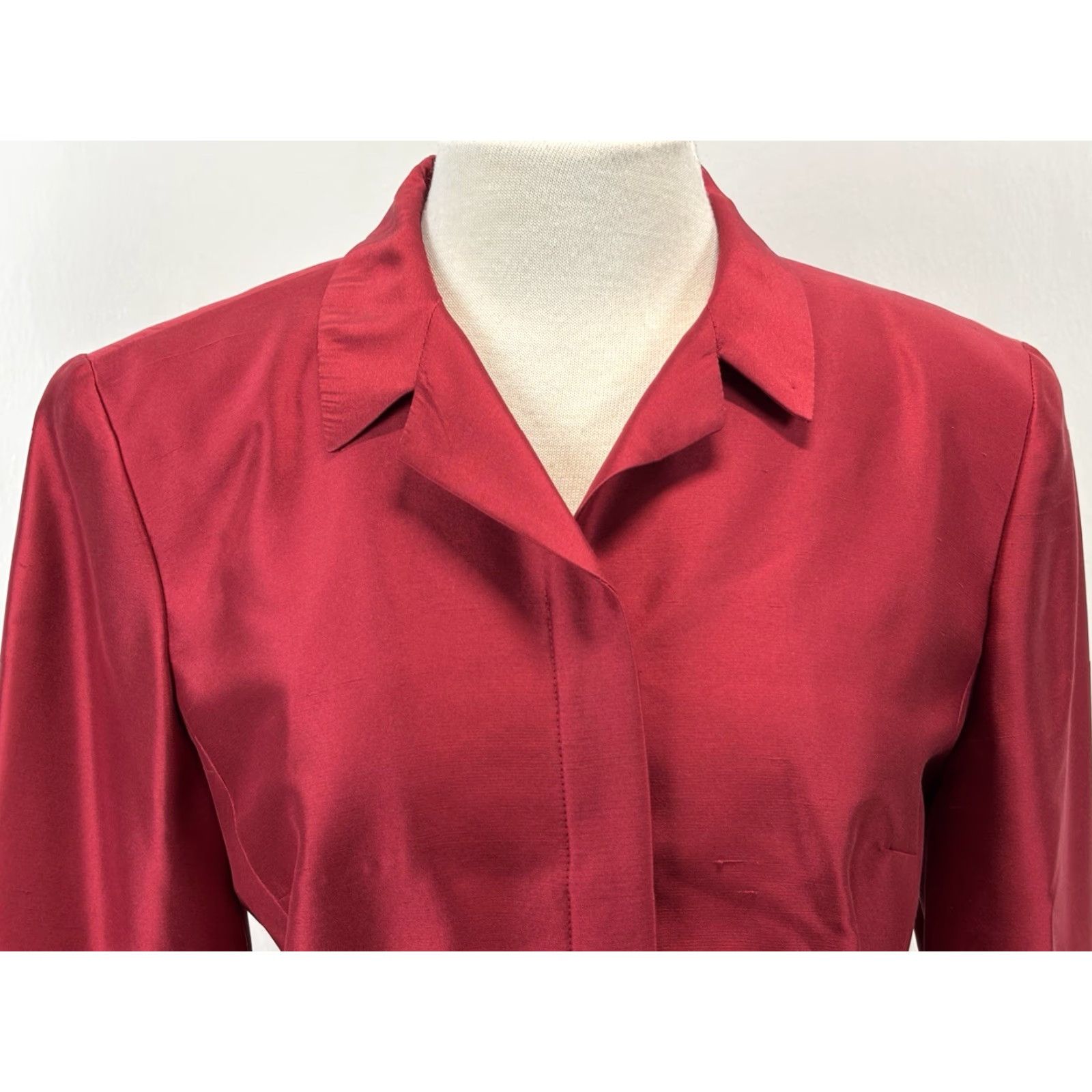 Vintage SARA CAMPBELL Silk Button-Up Shirt Blouse Women's Size 8 Red Long Sleeve Collared Size M / US 6-8 / IT 42-44 - 5 Thumbnail