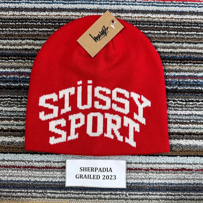 Stussy STUSSY SPORT JACQUARD SKULLCAP / BEANIE HAT RED | Grailed