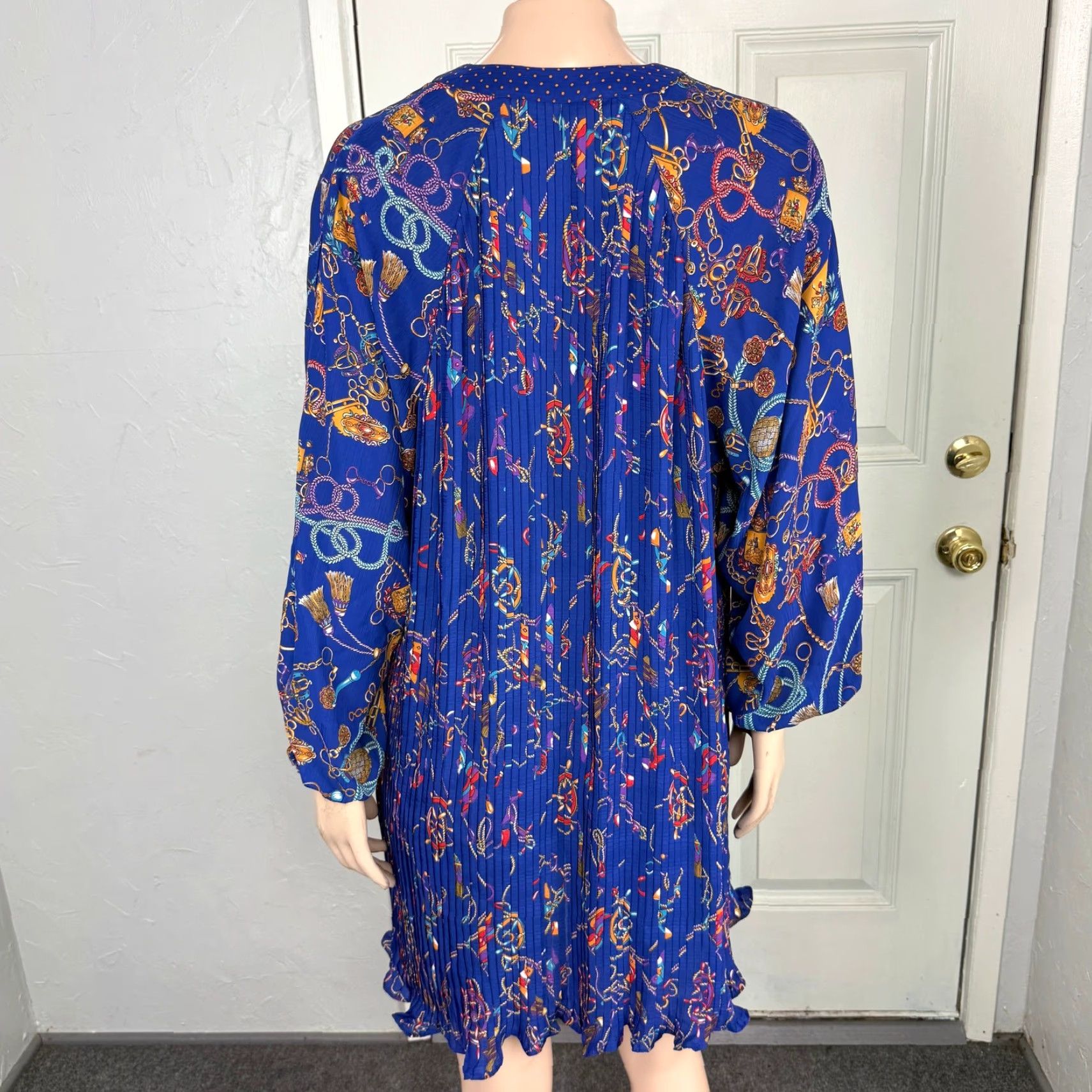 Vintage VINTAGE 90s Diane Fries Dress Shirt Dress Bohemian Blue Polyester Long Sleeve Casual Womens Size ONE SIZE - 6 Thumbnail