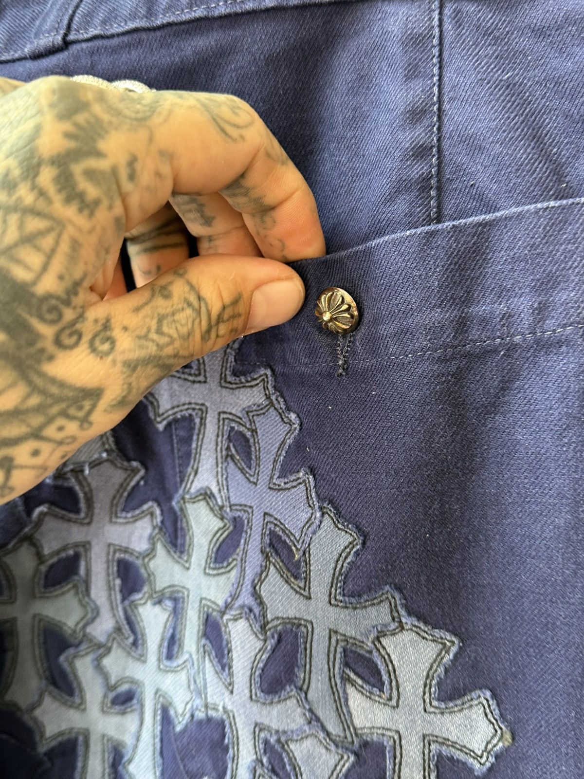 Chrome Hearts Chrome Hearts 100 CROSS FLOODED PATCH JEANS FRENCH 31 32 Size US 31 - 4 Thumbnail