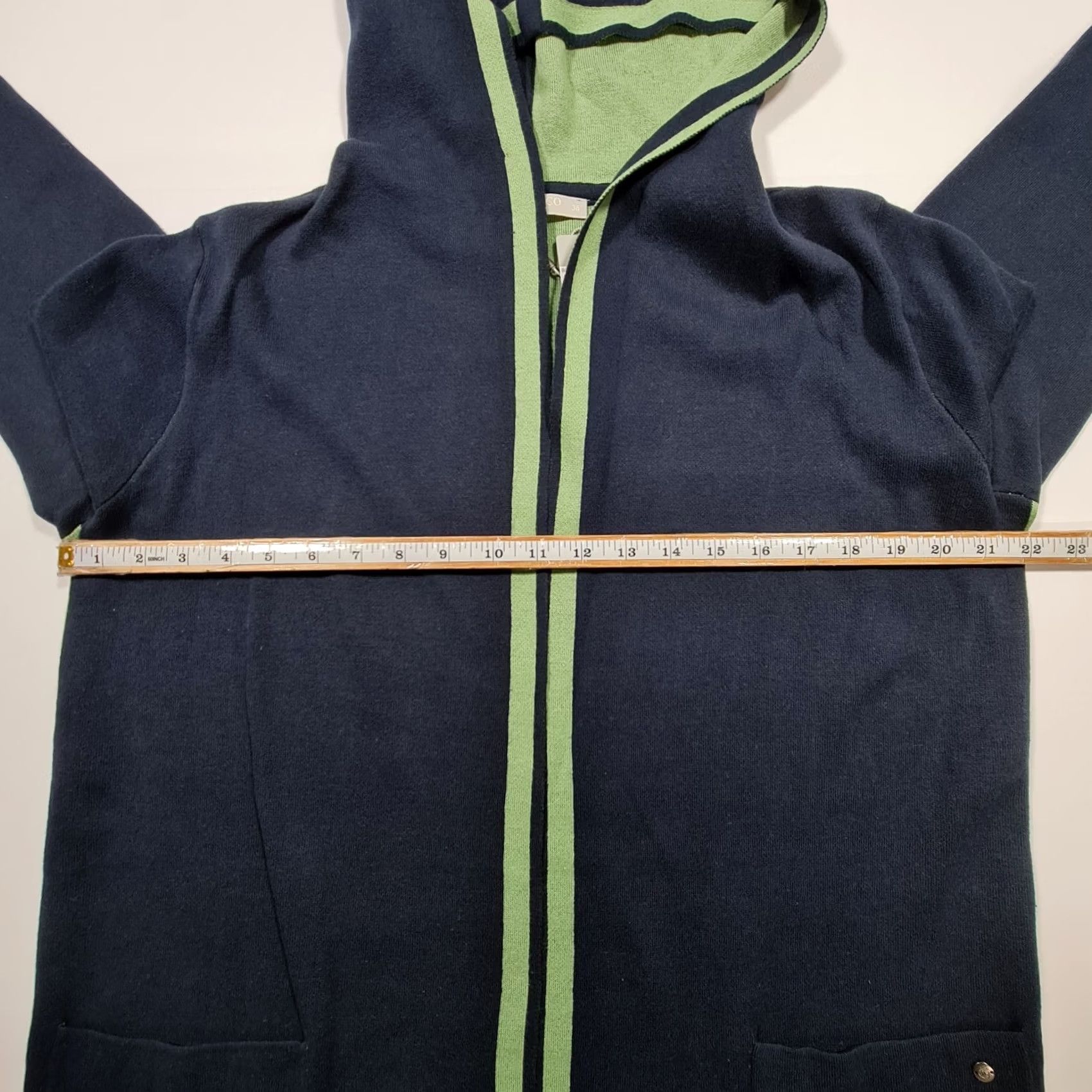 CO Betty & Co Cardigan Womens Hooded Navy Blue 12 UK Cotton Knit Open Front Long Sleeve Logo Jumper Modern Elegant Women’s 12 Size XL / US 12-14 / IT 48-50 - 6 Thumbnail