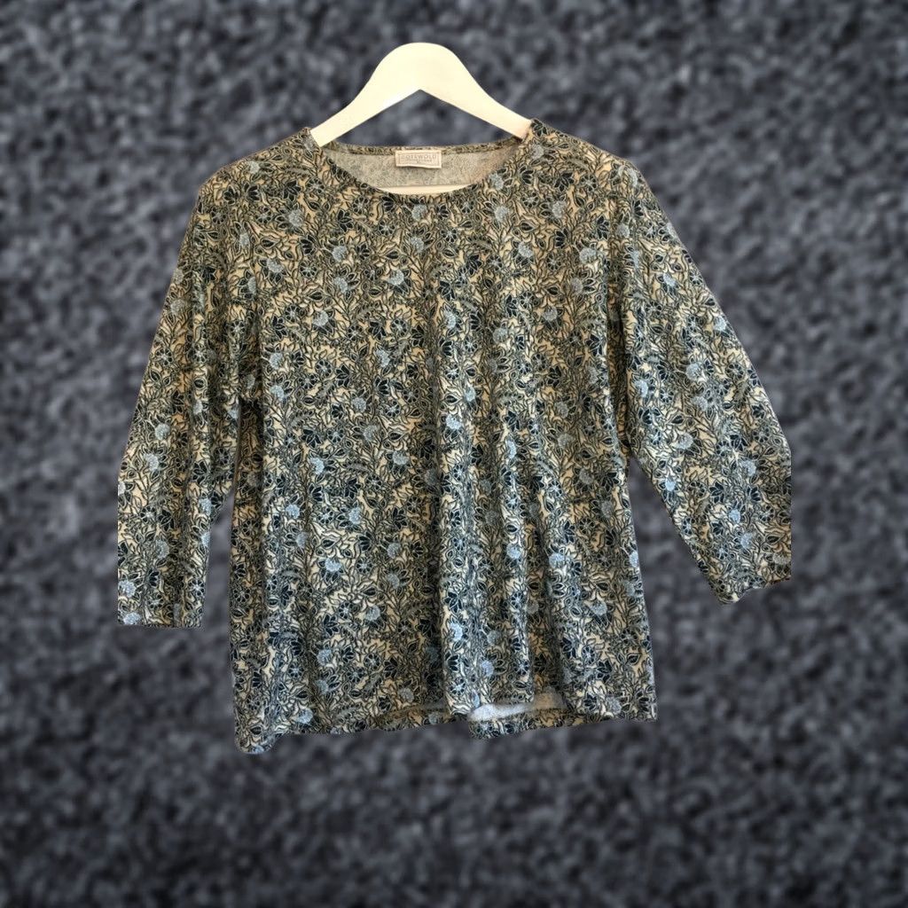Vintage Cotswold Collection Womens XL Green Crewneck 3/4 Sleeve Brushed Jersey Top Crew Neck Floral Embroidered Casual Shirt Womens Size XL / US 12-14 / IT 48-50 - 1 Thumbnail