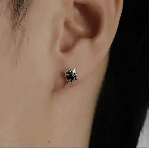 Jewelry Black Stone Earrings Gothic Punk Chrome Jewelry Star Spike Size ONE SIZE - 4 Thumbnail