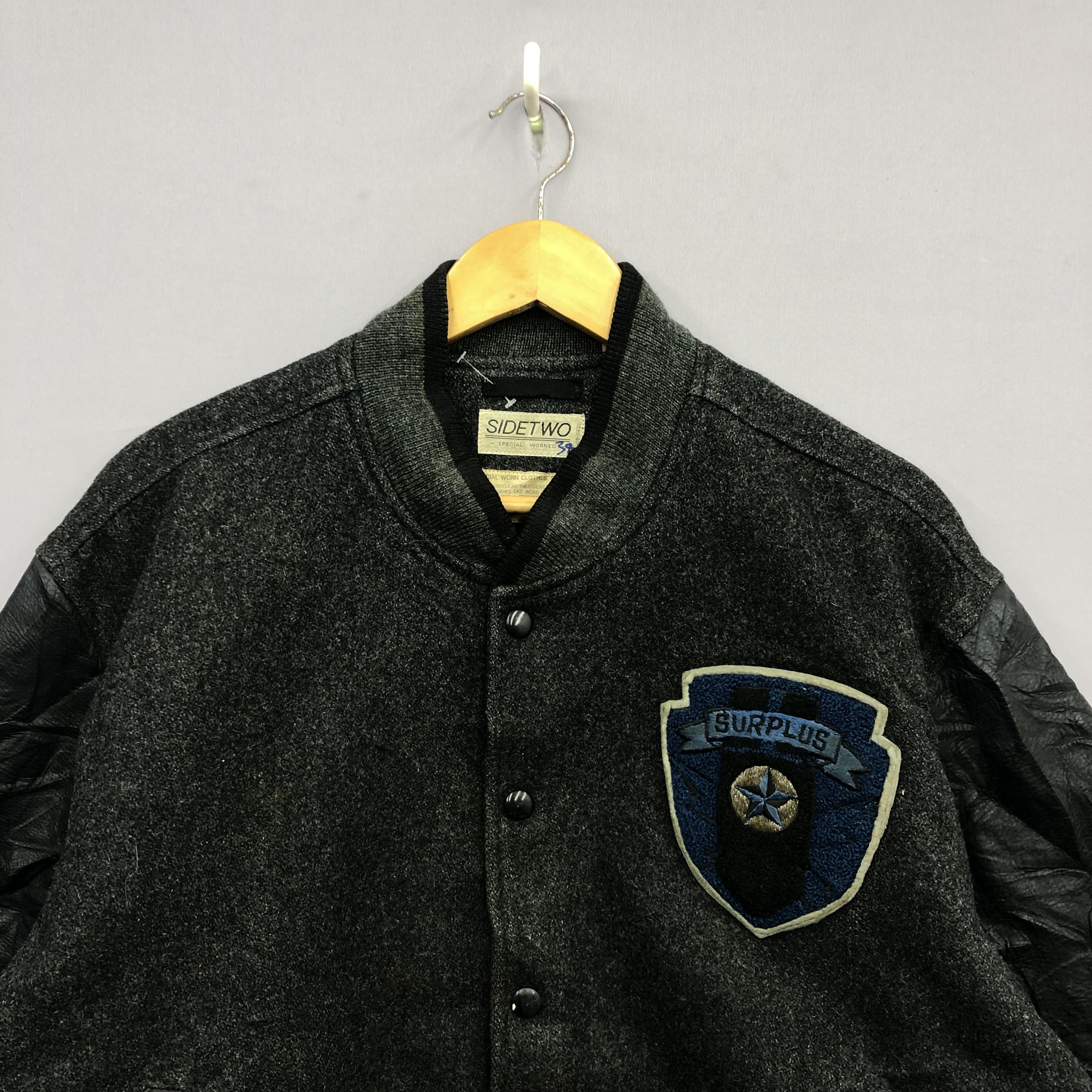 Vintage Vintage 90s Surplus Leather Varsity Wool Jacket | . Size US XL / EU 56 / 4 - 4 Thumbnail