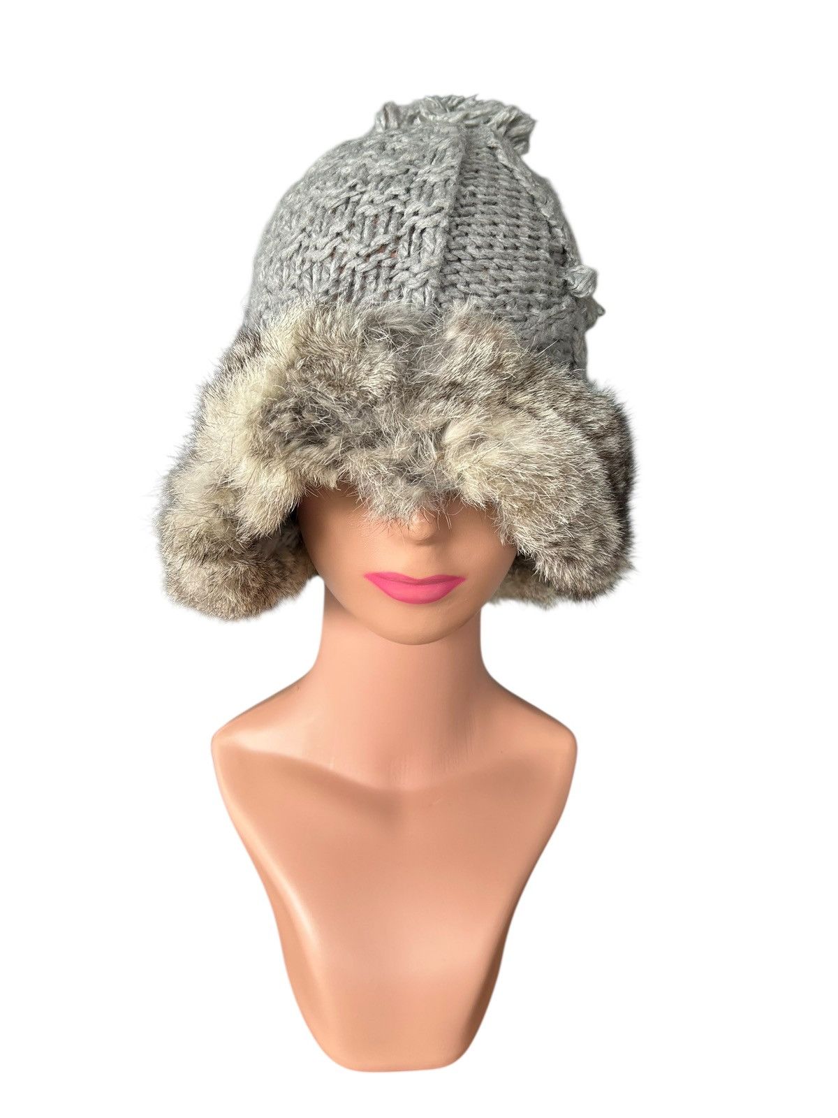 Beauty Beast Japanese Punk Bondage Style Knitted Rabbit Fur Beanie Hats Size ONE SIZE - 3 Thumbnail