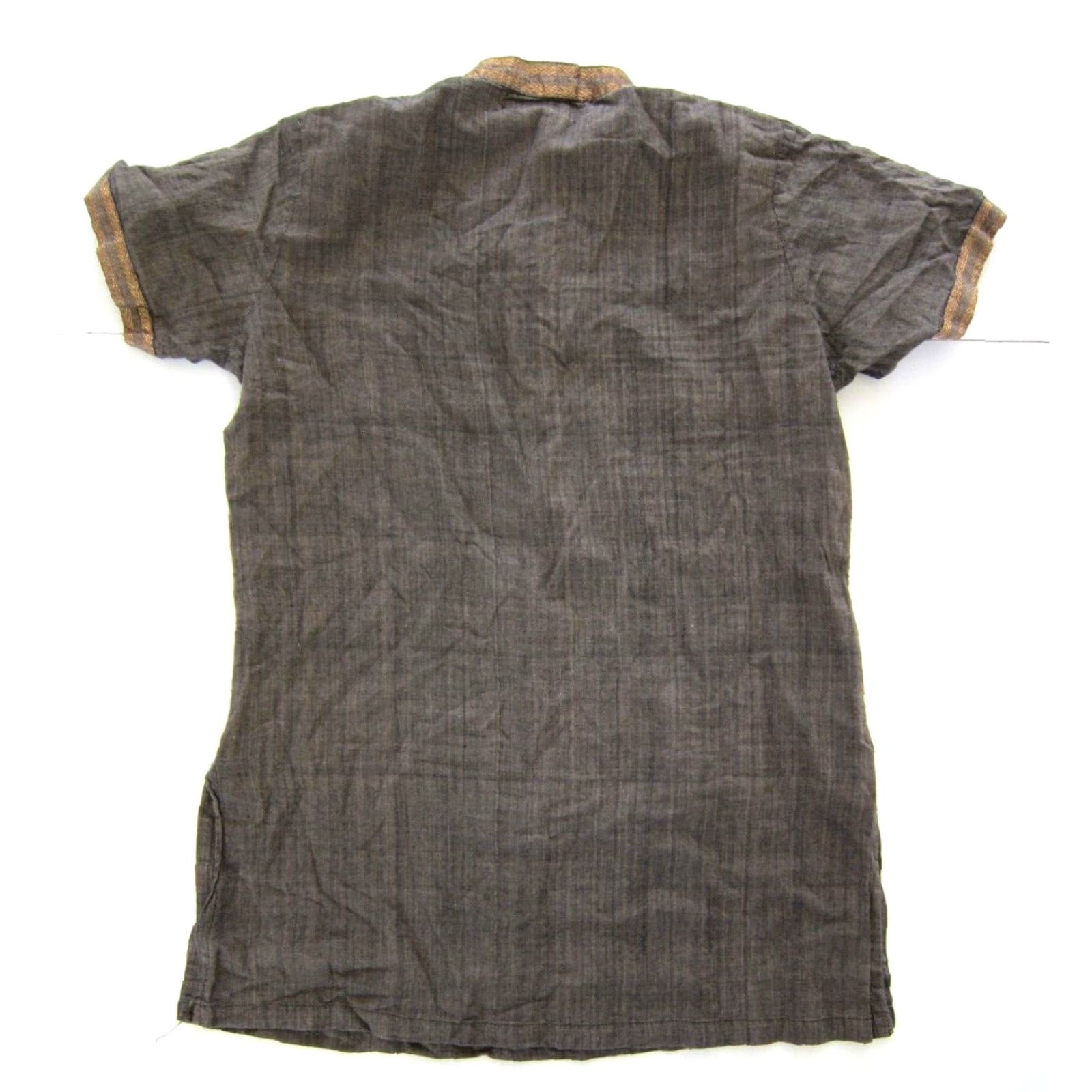 Vintage Fabindia 100% Cotton Brown Gold Short Sleeve High Neck Tunic Blouse Women Small Size S / US 4 / IT 40 - 2 Thumbnail