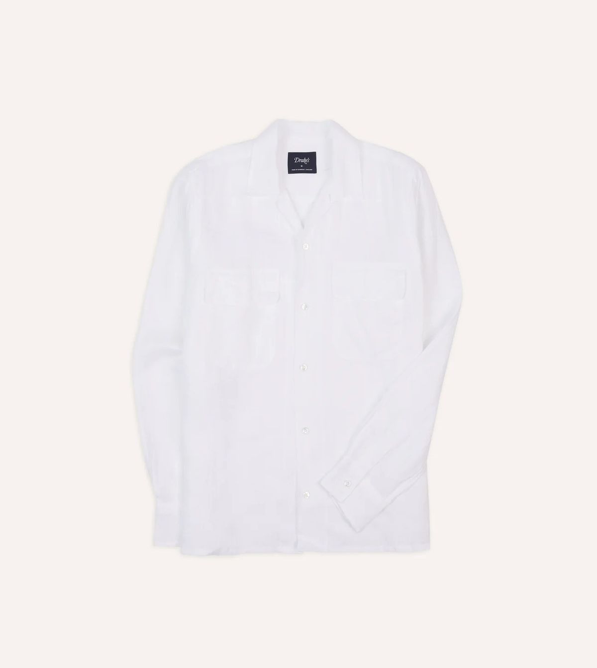 Drake's Drakes White Linen Camp Collar Long Sleeve Shirt Size US M / EU 48-50 / 2 - 1 Thumbnail