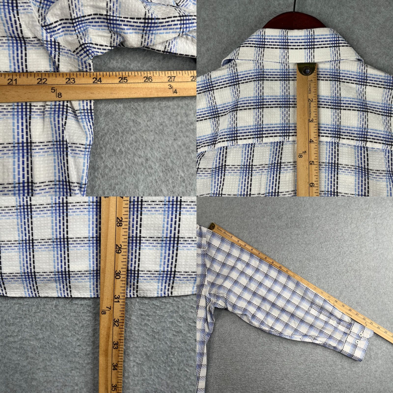 BUGATCHI BUGATCHI UOMO Classic Fit Shirt Large Blue White Check Button Up Long Sleeve Men Size US L / EU 52-54 / 3 - 8 Thumbnail