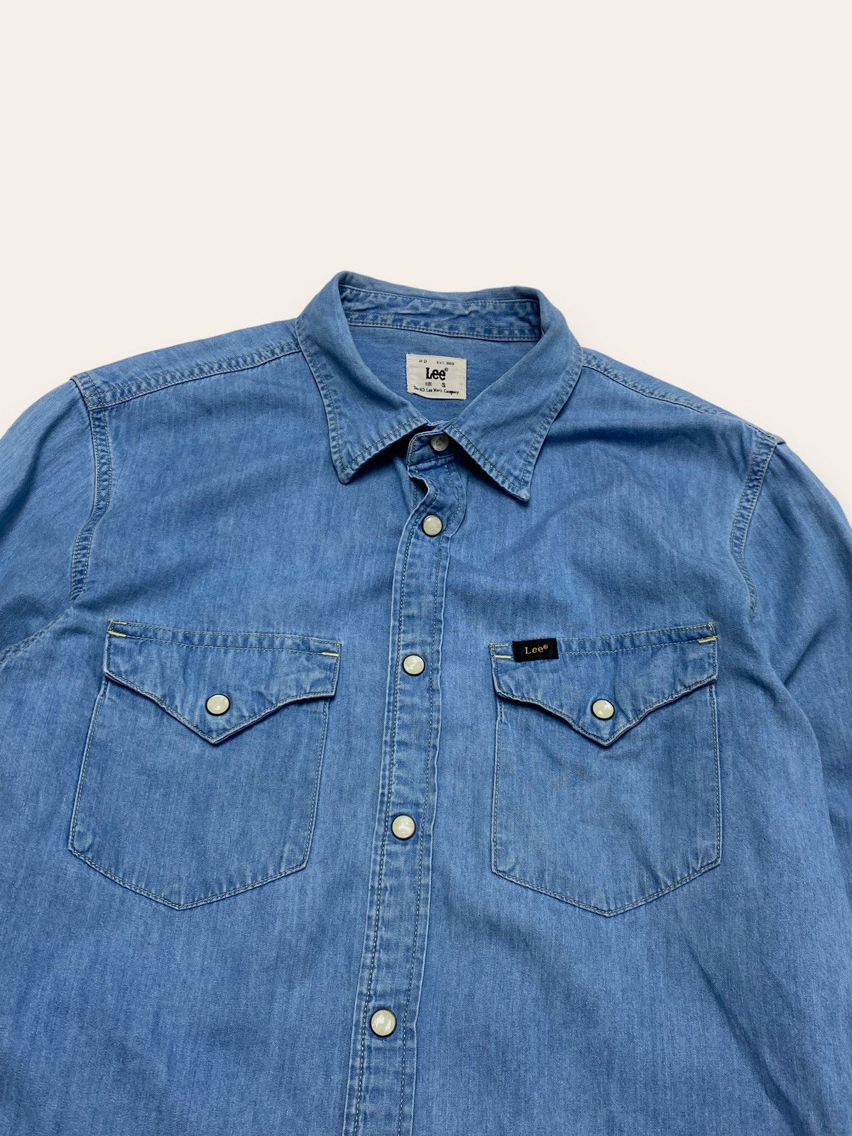 Jean Vintage LEE Light Denim Jean Button Up Shirt Snaps Size US S / EU 44-46 / 1 - 2 Thumbnail