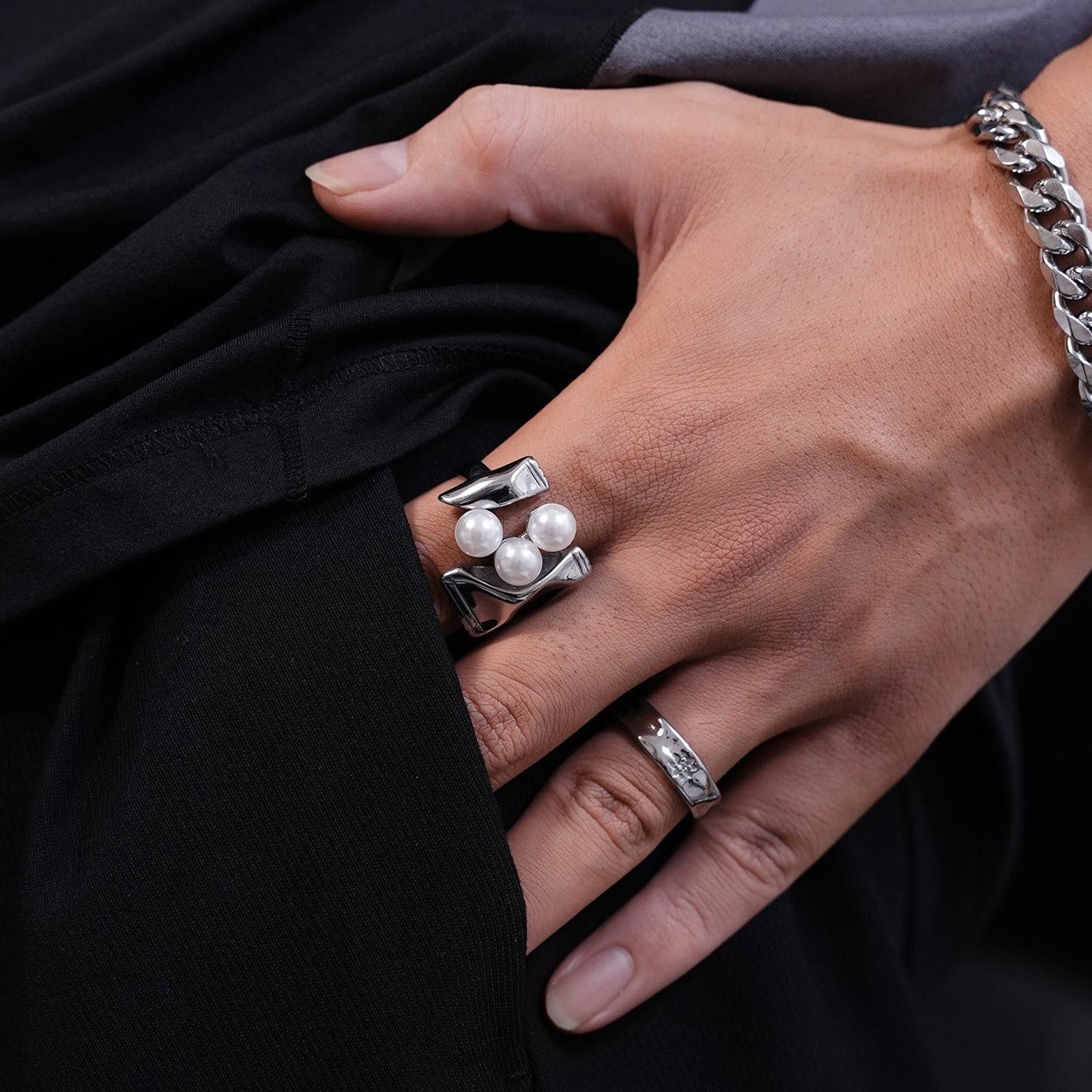 Jewelry Layered Pearl Ring – Titanium Steel, Candy Cool Style ( Size ONE SIZE - 1 Thumbnail