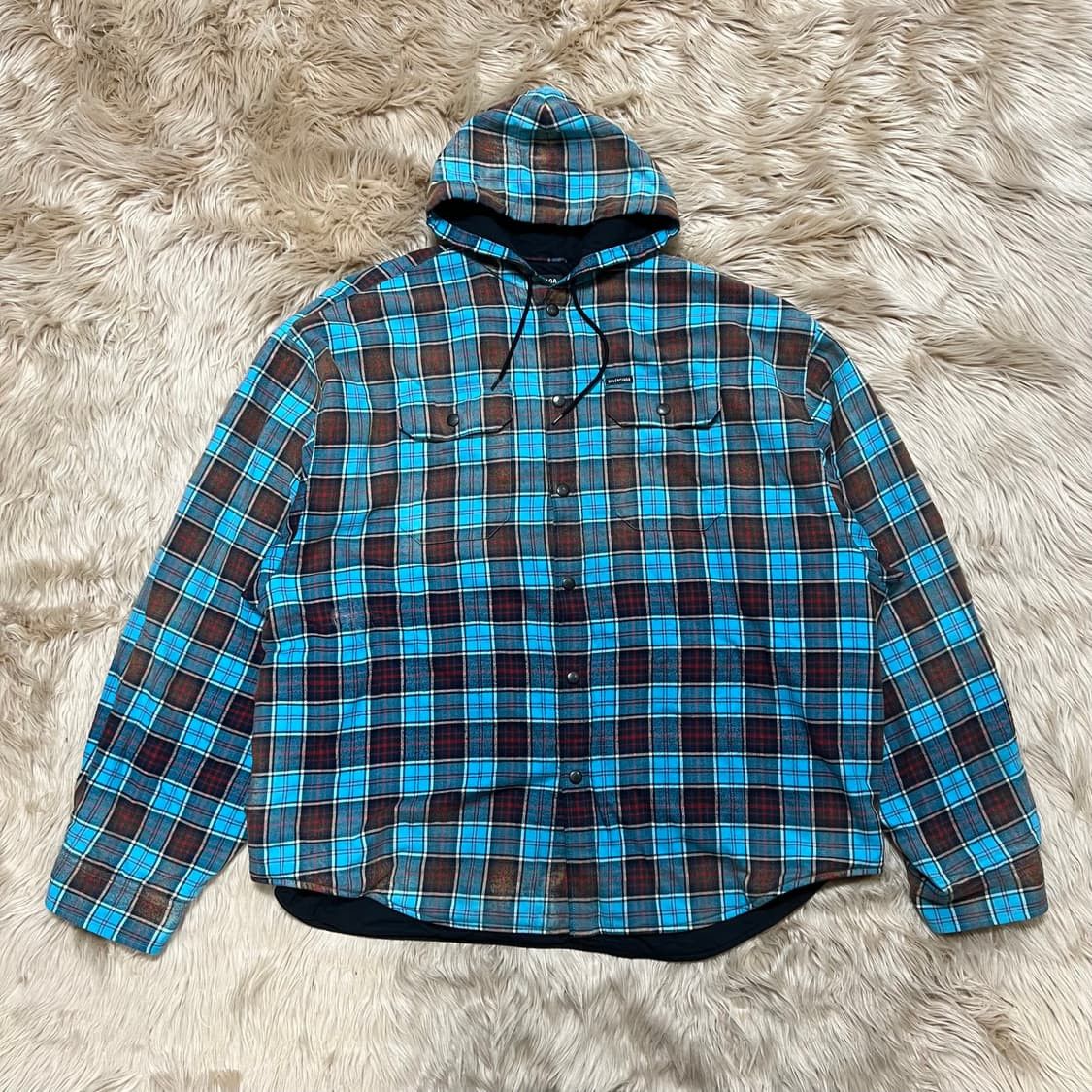 Balenciaga Balenciaga bleached check hooded shirt Size US XS / EU 42 / 0 - 1 Thumbnail