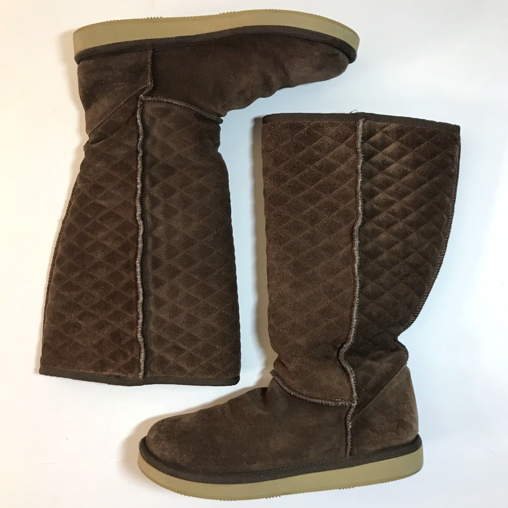 Vintage Bass Women's Winter Boots Antero Size 8 Brown Quilted Suede Lined Faux Fur Mid-Calf Flat Size US 8 / IT 38 - 3 Thumbnail