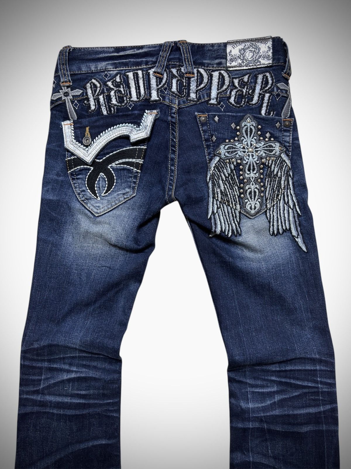 Japanese Brand 2000’s Red Pepper - Japanese Archive Embroidered Cross Jeans Size 26" / US 2 / IT 38 - 2 Thumbnail