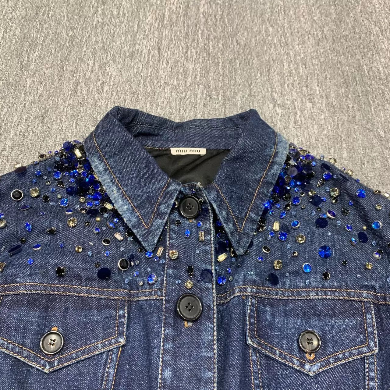 Miu Miu MIU MIU blue crystal denim short jacket women's Size M / US 6-8 / IT 42-44 - 7 Thumbnail