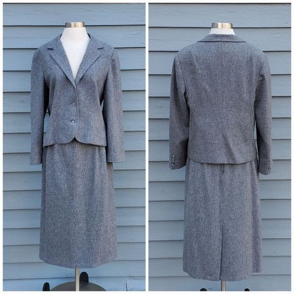 Designer × Vintage Vintage 80s Retro Preppy Acadamia Gray Wool Blend Suit Set Size 28" / US 6 / IT 42 - 1 Thumbnail