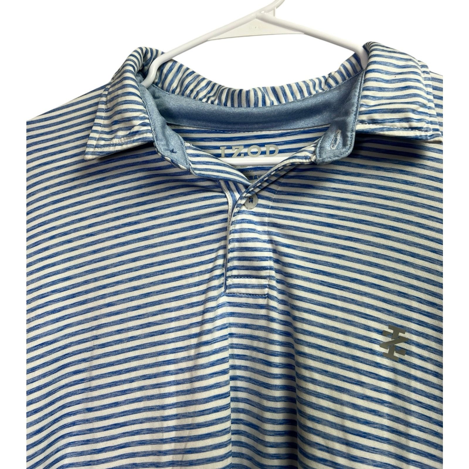 Izod Izod Golf With Stretch Men's Polo Blue White Stripes Large Size US L / EU 52-54 / 3 - 2 Thumbnail