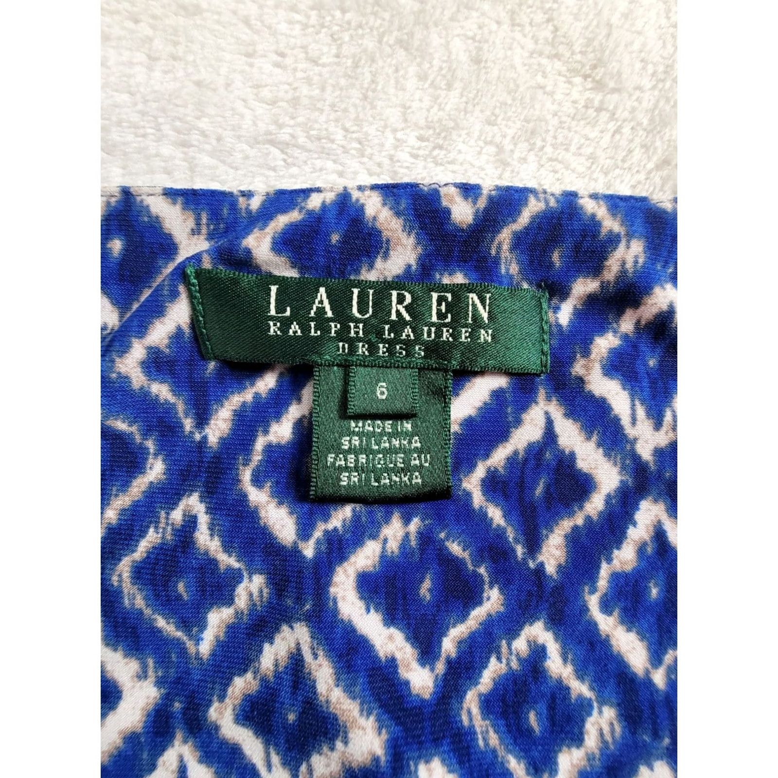 Ralph Lauren Lauren Ralph Lauren Womens Blue Ikat Faux Wrap Dress Short Sleeve Ruched Size 6 Knee Length V-Neck Pullover Dress Casual/Business Womens Size 28" / US 6 / IT 42 - 4 Thumbnail