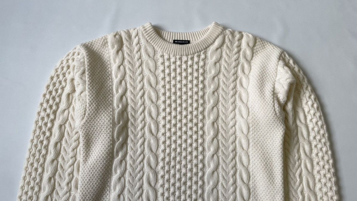 Ann Demeulemeester Cream ‘Aran’ Cable Knit Sweater Size US M / EU 48-50 / 2 - 2 Thumbnail