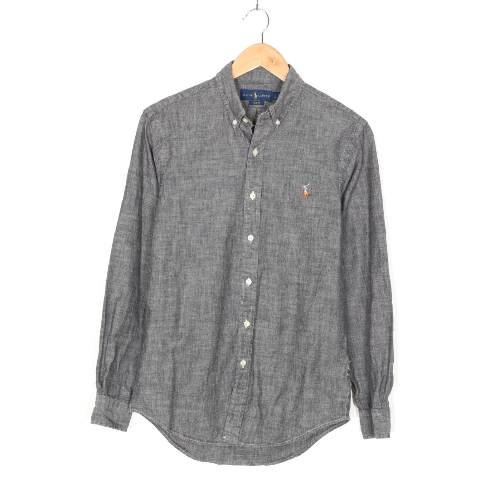 Ralph Lauren RALPH LAUREN Slim Fit Oxford Shirt Men Size S Casual Formal Long Sleeve Grey VR2207 Size 36R - 2 Thumbnail