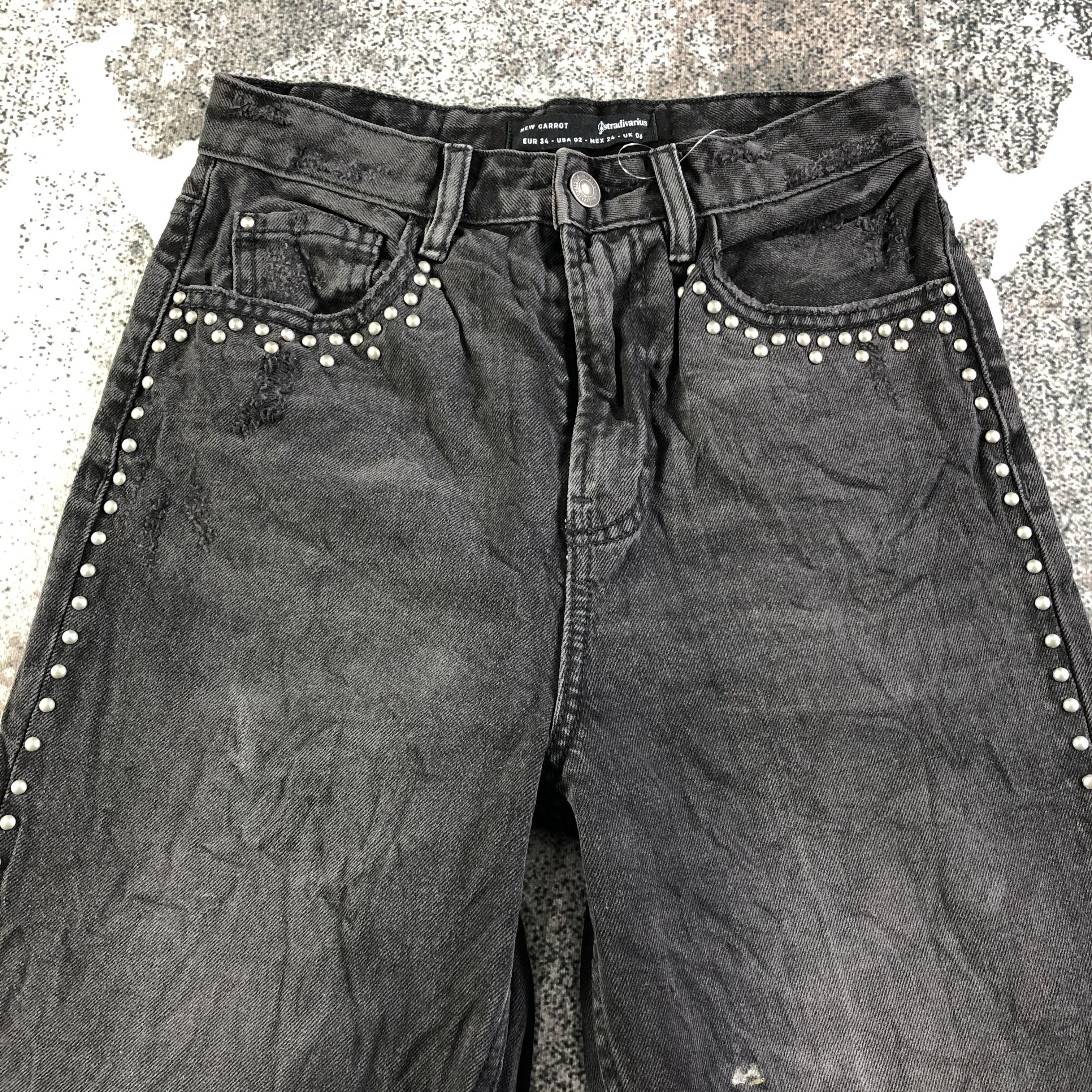 Japanese Brand Stradivarius Faded Black Jeans Punk Denim Size 26" / US 2 / IT 38 - 3 Thumbnail